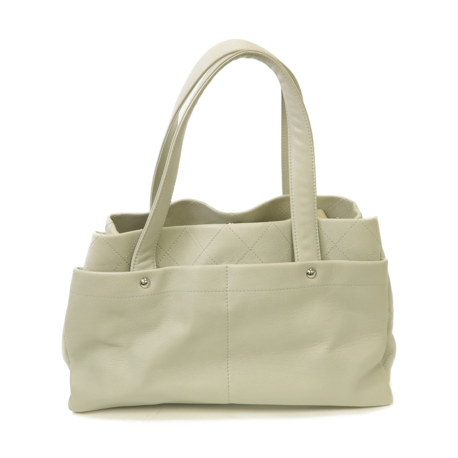 CHANEL 菱格牛皮皮革Tote Bag銀扣手挽袋灰色