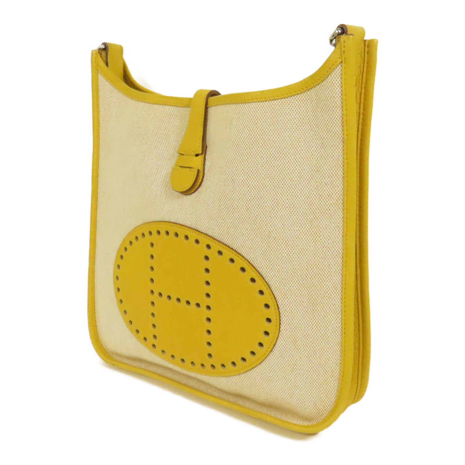 HERMES 帆布/皮革Evelyne PM銀扣肩背袋Soleil