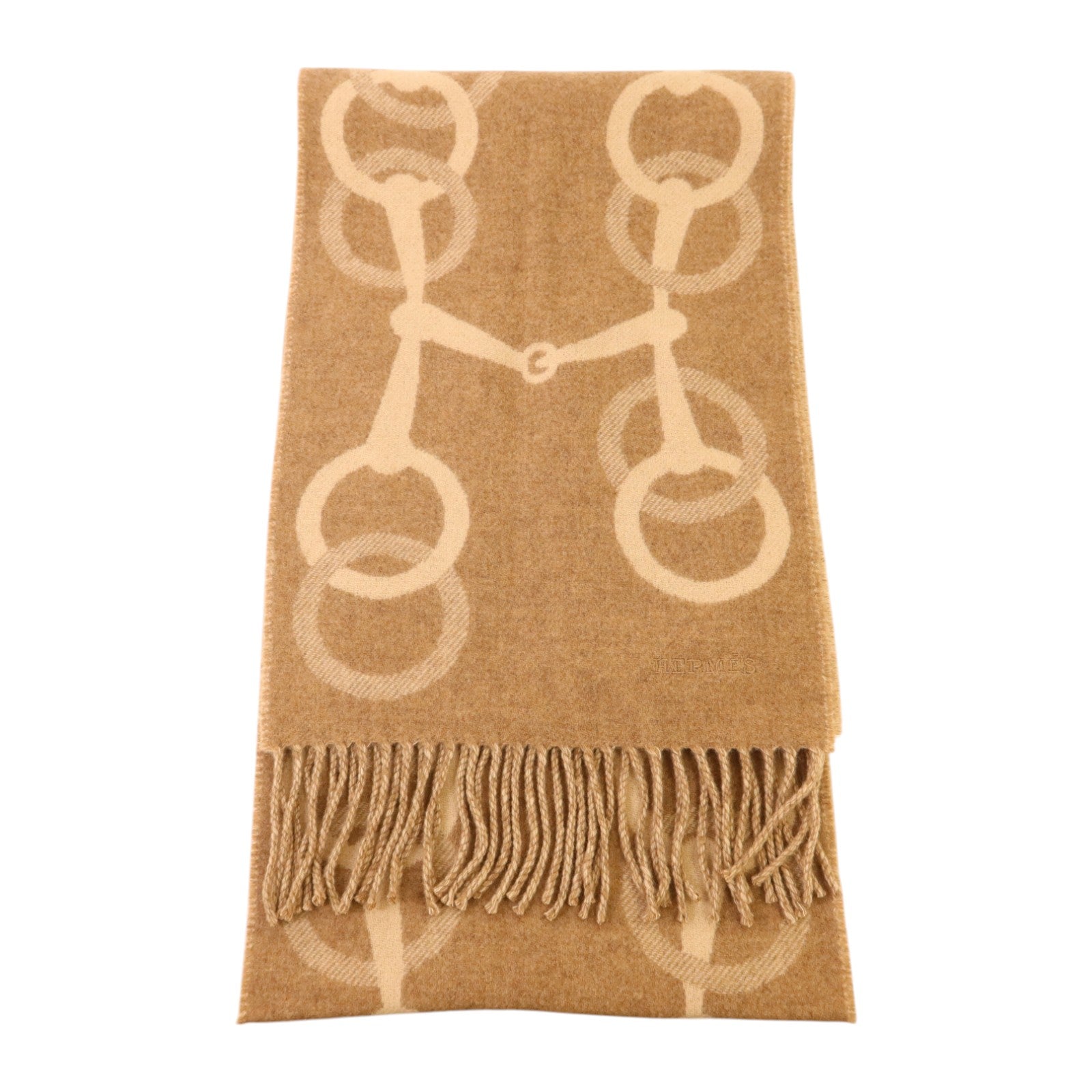 HERMES 羊絨Any Mors Muffler 170X25圍巾Marron Glace/Craie