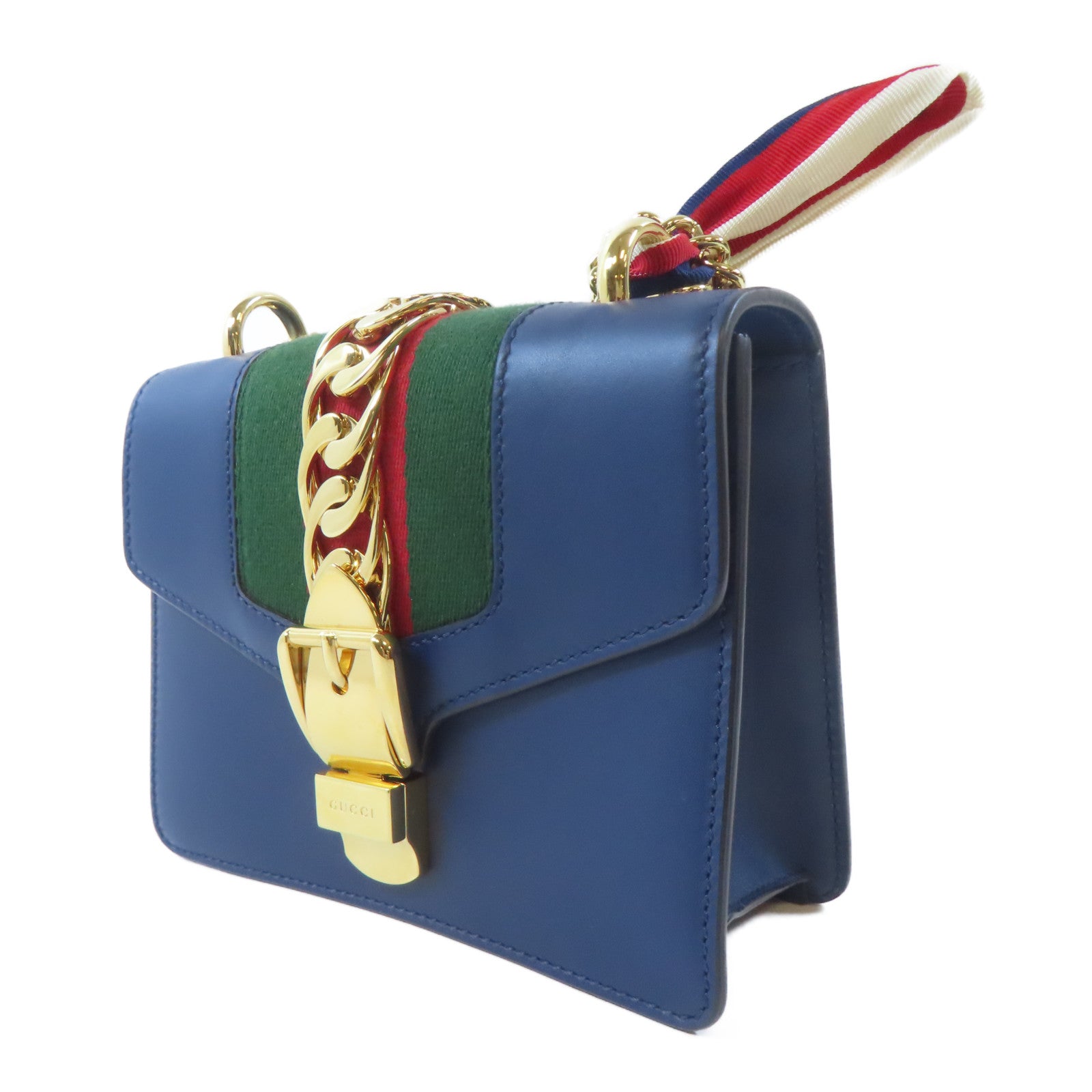 GUCCI 【激減優惠】牛皮皮革Sylvie Mini Bag金扣鏈帶肩背袋藍色