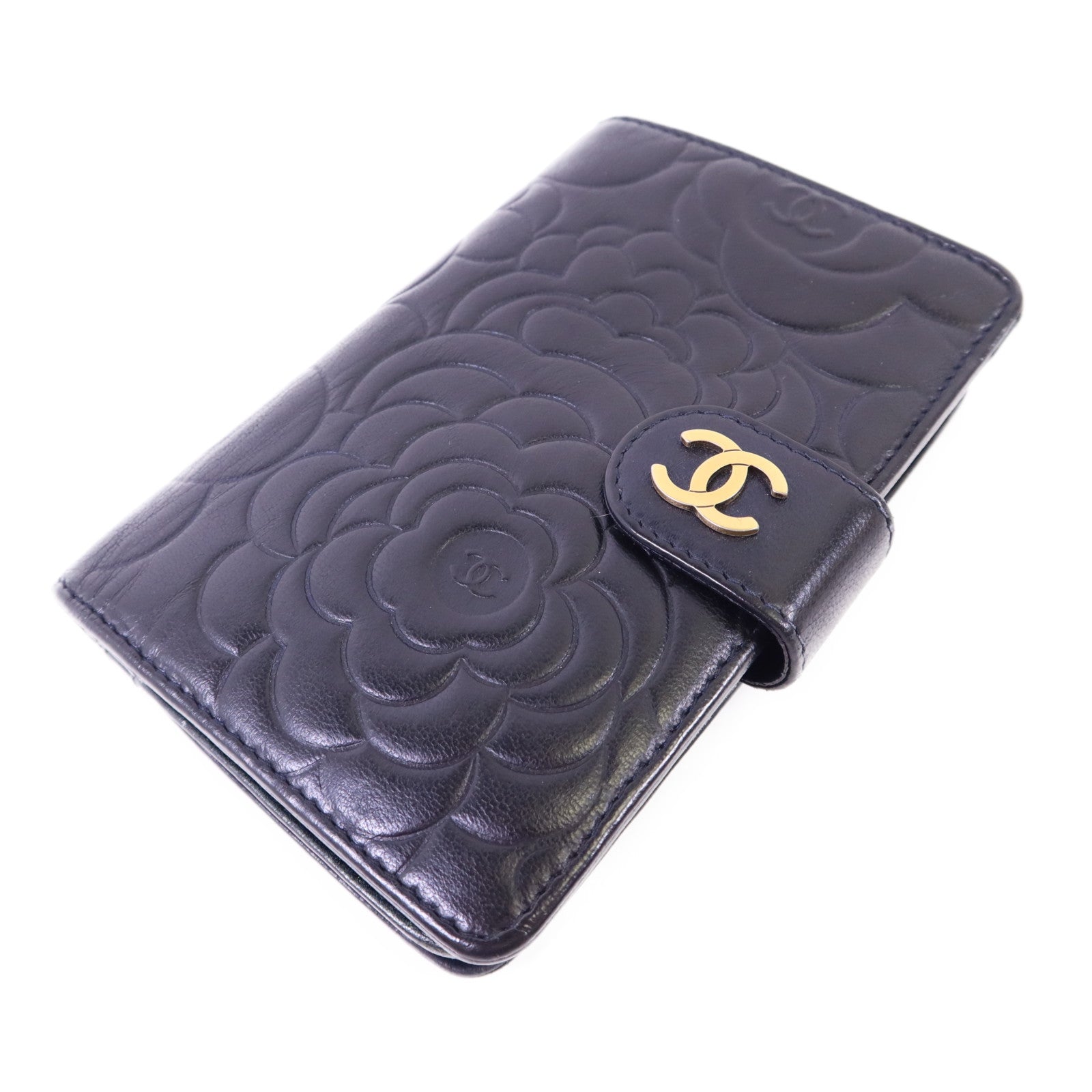 CHANEL 羊皮皮革Camellia Wallet金扣銀包