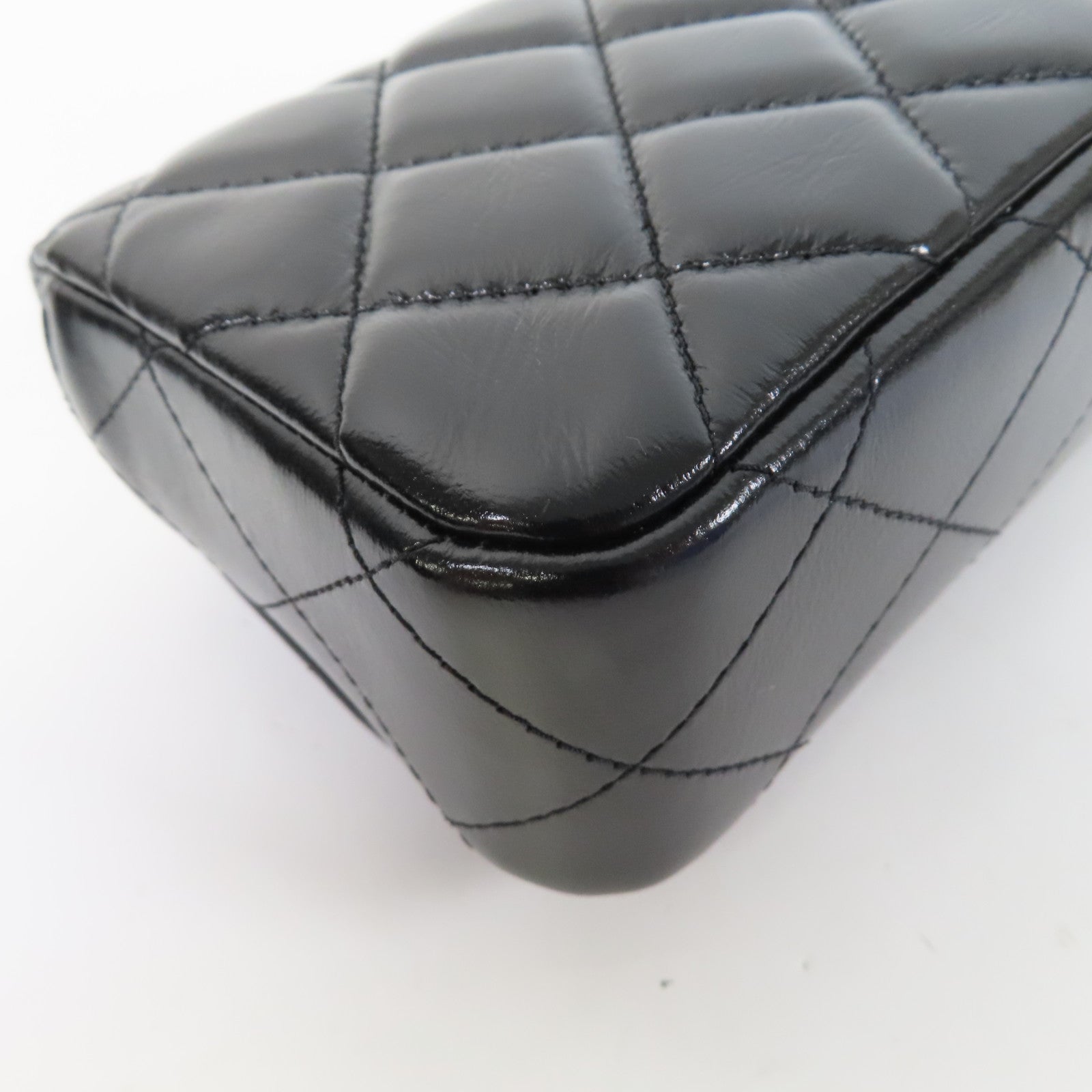 CHANEL 菱格牛皮皮革Chain Shoulder金扣手挽肩背兩用袋黑色