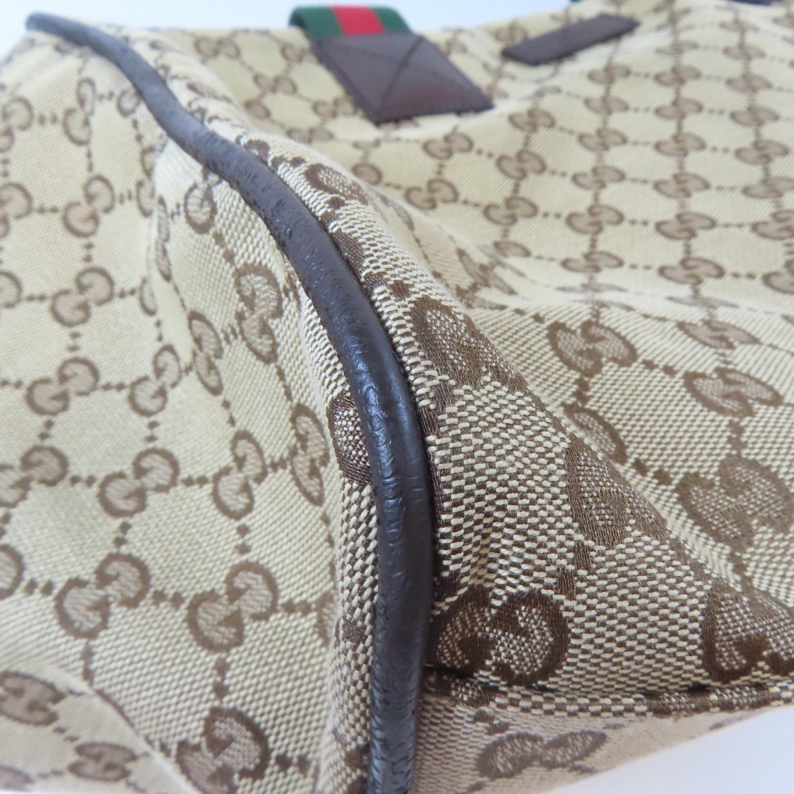 GUCCI 帆布Carry Bag銀扣手挽袋啡色