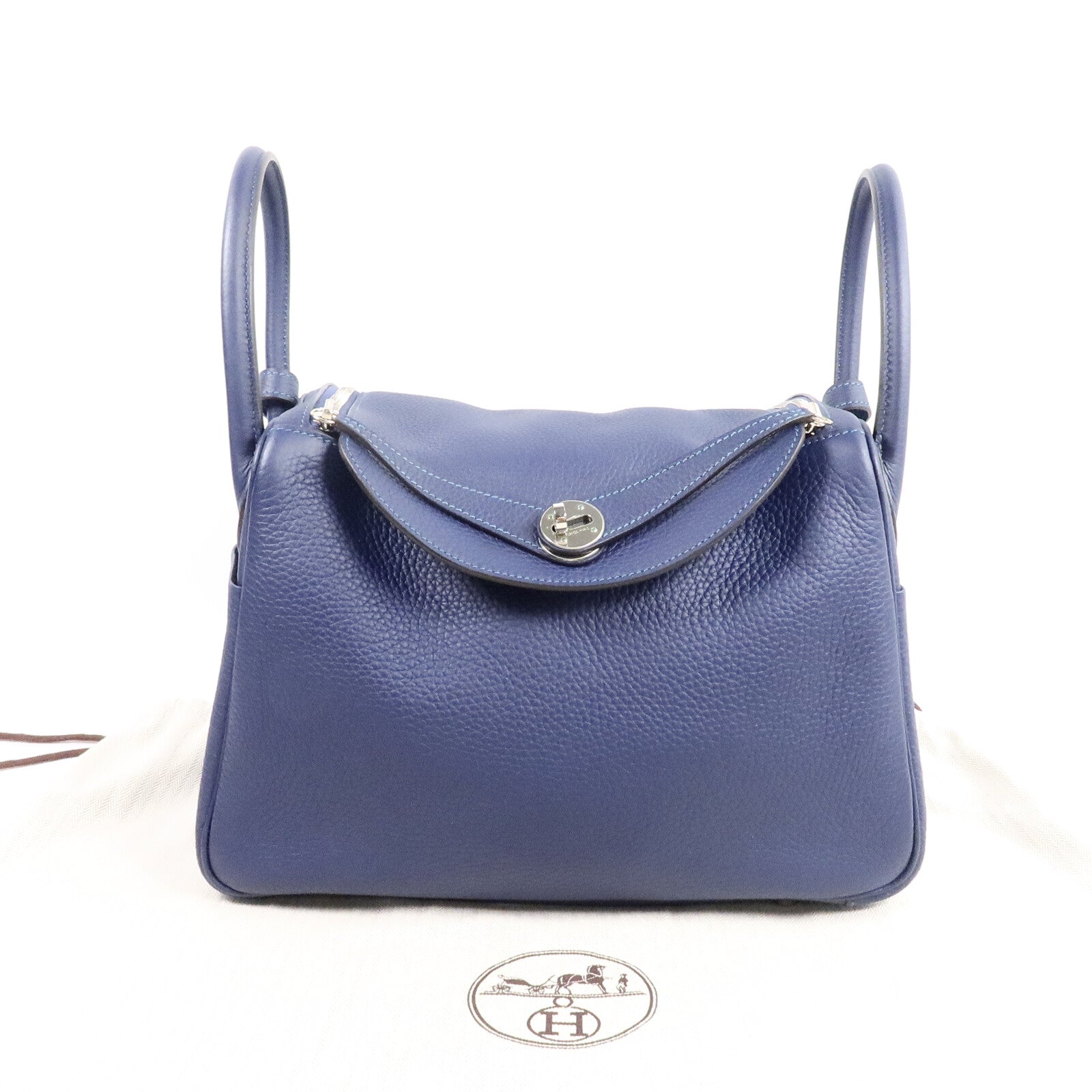 HERMES Clemence皮革Lindy 30手挽肩背兩用袋Bleu Saphi/Colvert