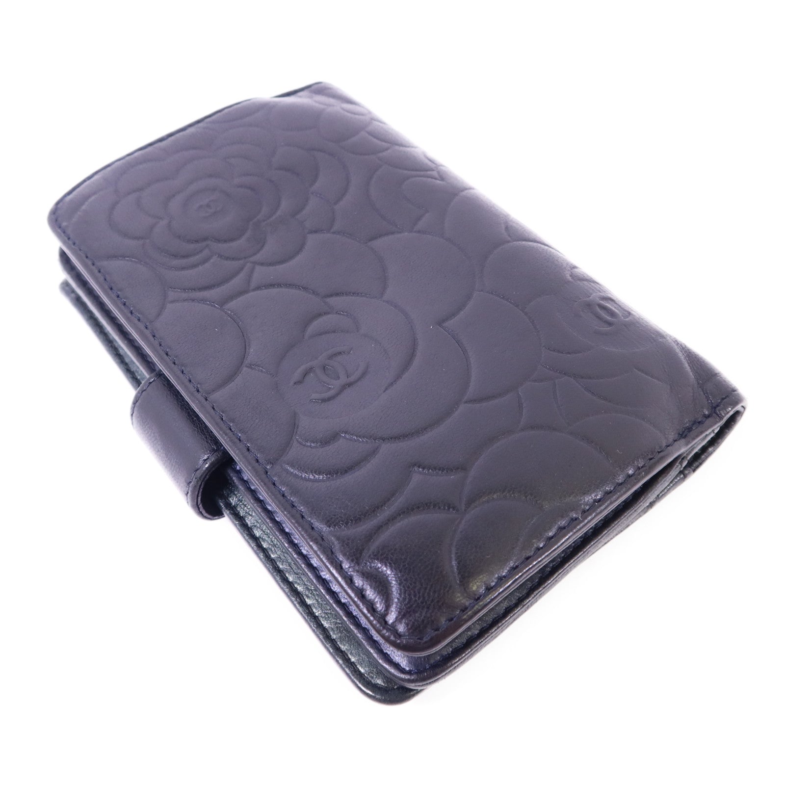 CHANEL 羊皮皮革Camellia Wallet金扣銀包