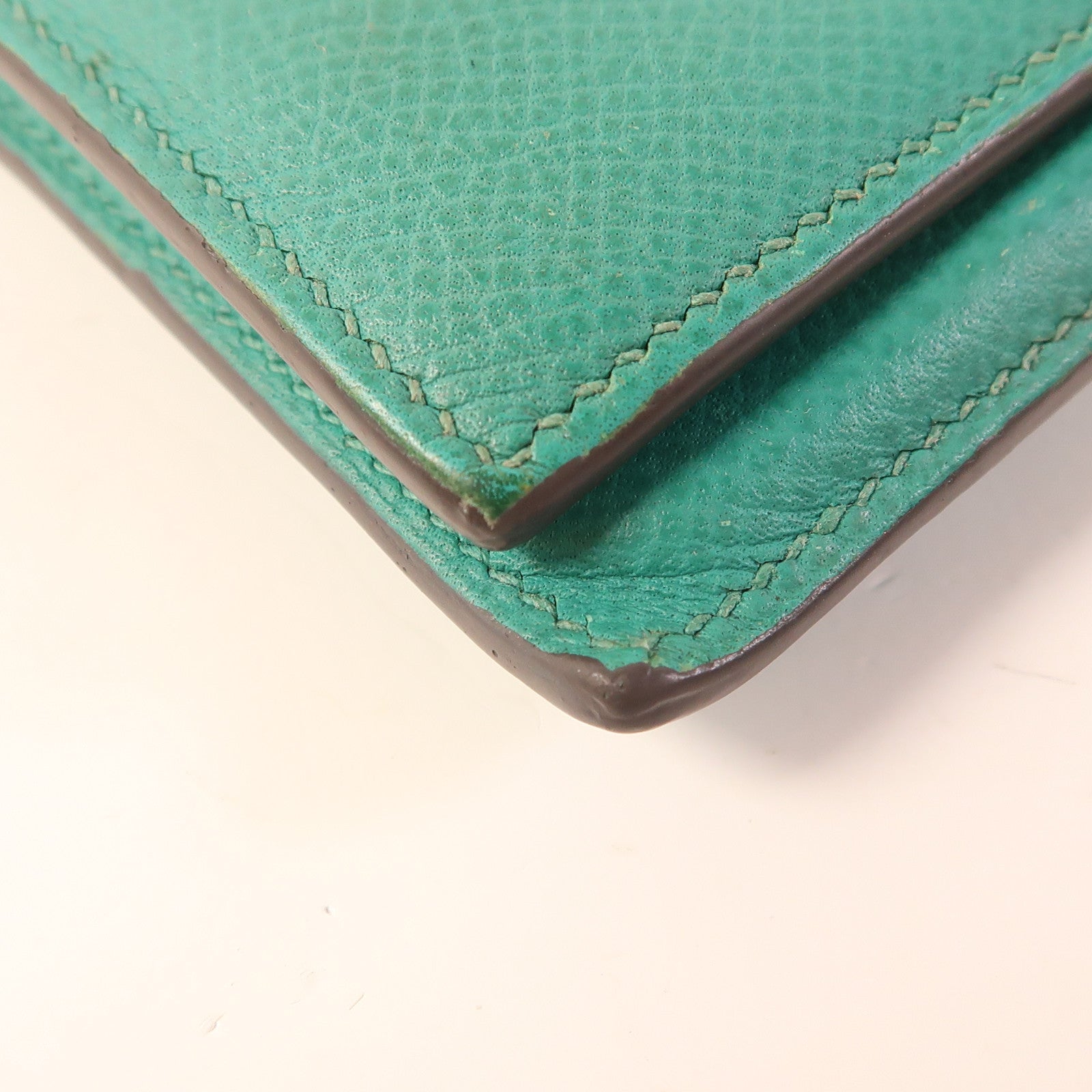 HERMES Epsom皮革Bearn Compact金扣錢包Vert Jade