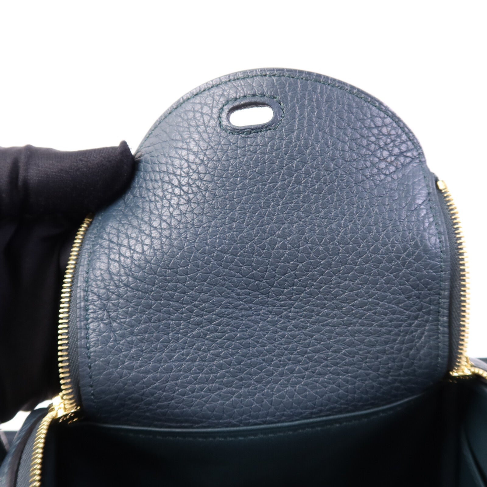 HERMES Clemence皮革Mini Lindy金扣手挽肩背兩用袋Vert Cypres
