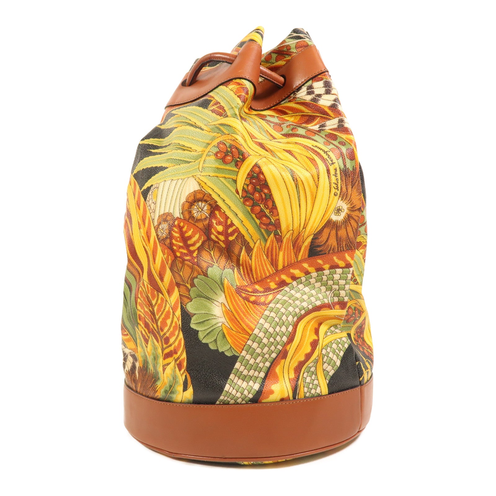 Salvatore Ferragamo 塗層帆布/牛皮皮革Rucksack金扣背包