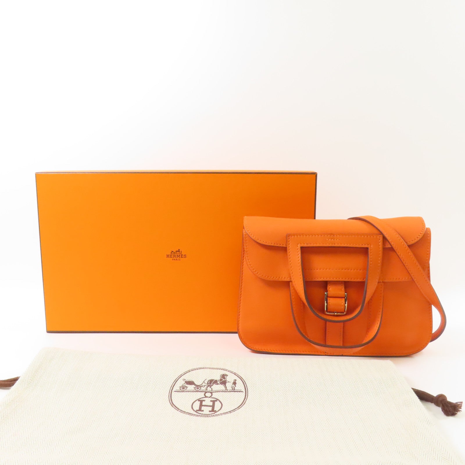 HERMES PHW Mini Halzan Shoulder Bag Swift Leather Oange