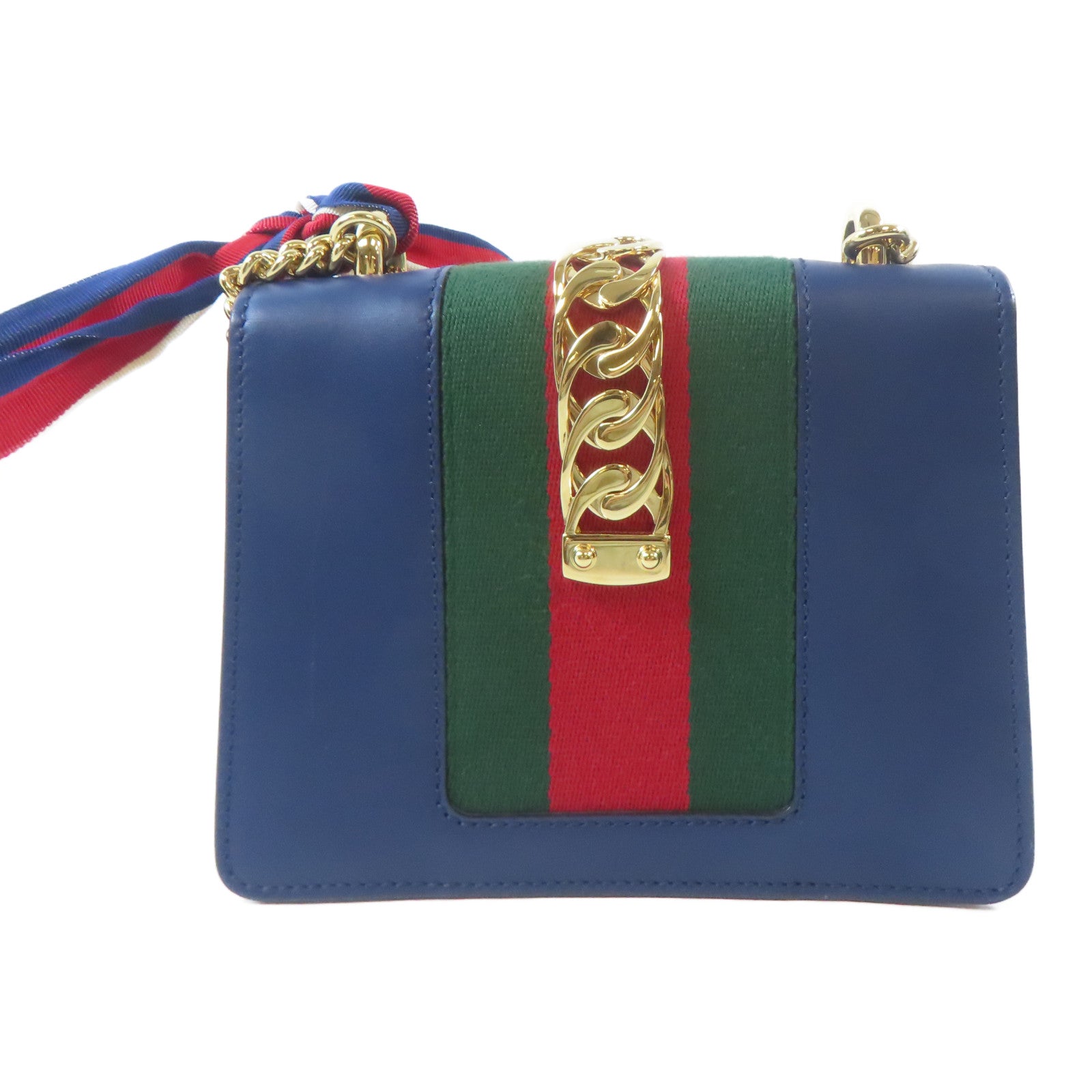 GUCCI 【激減優惠】牛皮皮革Sylvie Mini Bag金扣鏈帶肩背袋藍色