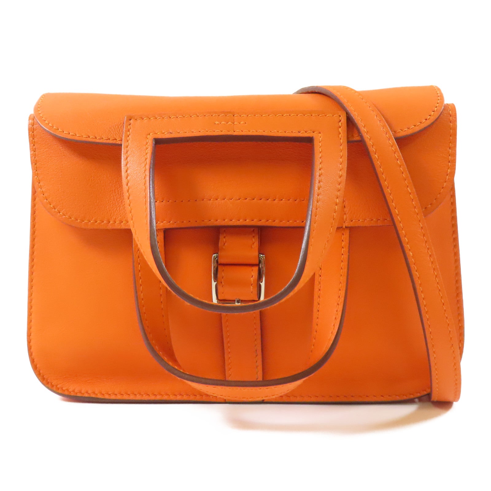 HERMES PHW Mini Halzan Shoulder Bag Swift Leather Oange