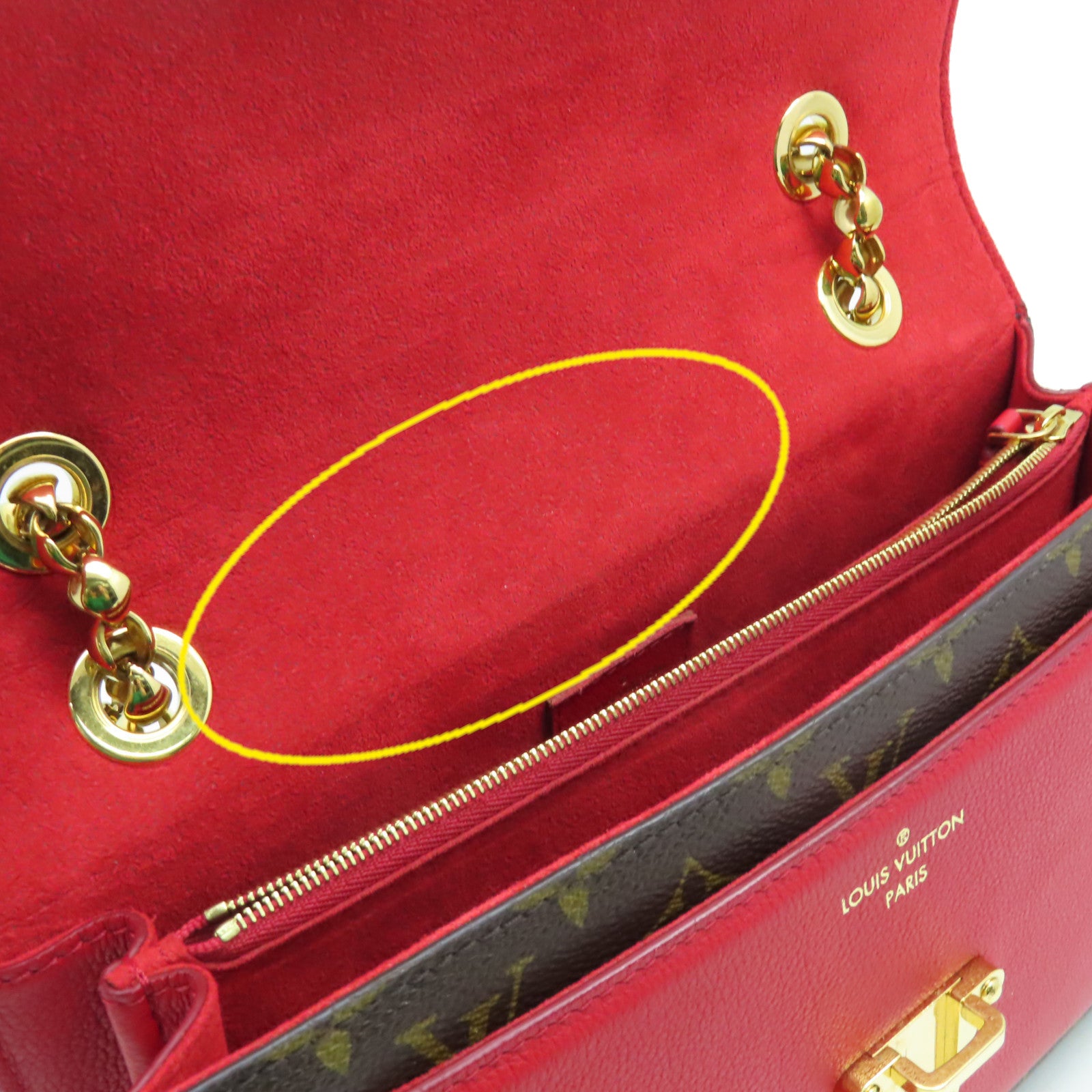 LOUIS VUITTON Monogram Victoire Chain Shoulder Bag金扣連帶肩背袋啡色/紅色