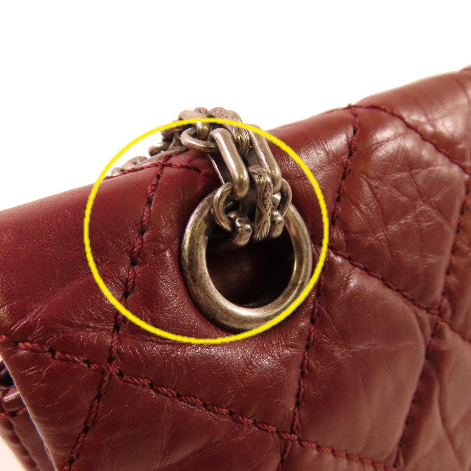 CHANEL 【激減優惠】菱格牛皮皮革Chanel 2.55 Chain Shoulder Bag銀扣鏈帶肩背袋酒紅色