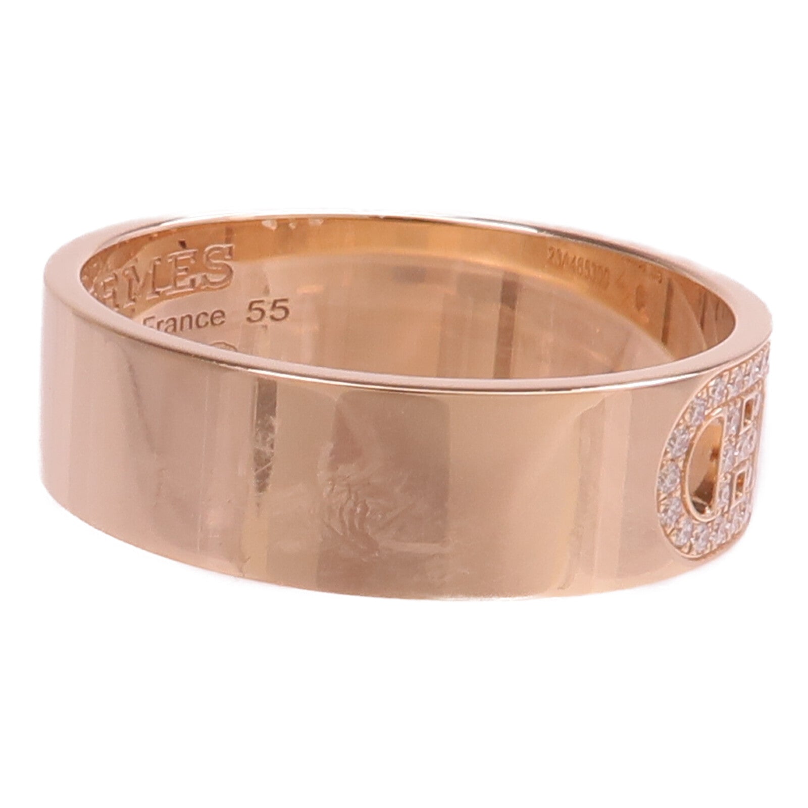 HERMES 18K玫瑰金H D'ancre Diamond鑽石戒指Hermes#55/US#7
