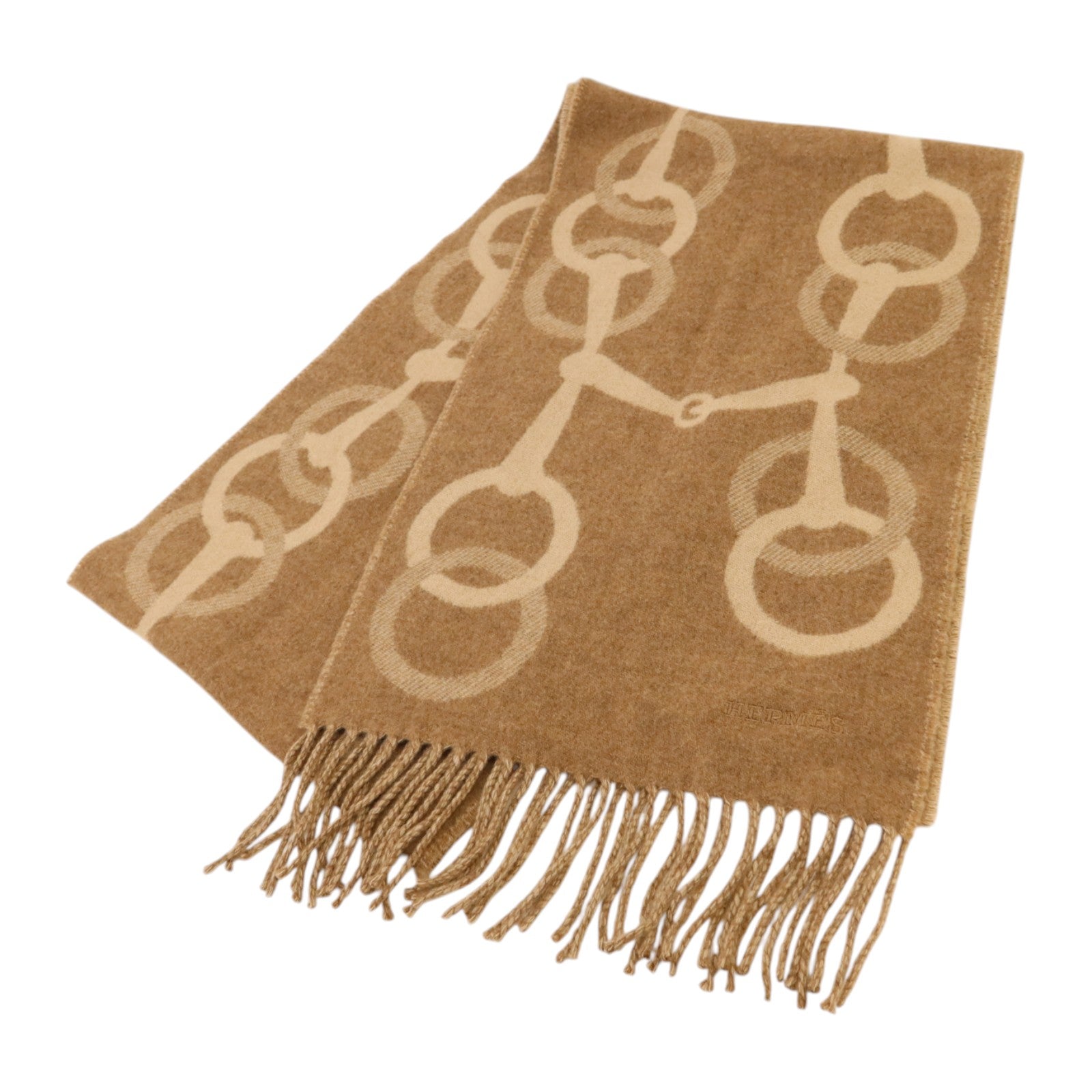HERMES 羊絨Any Mors Muffler 170X25圍巾Marron Glace/Craie