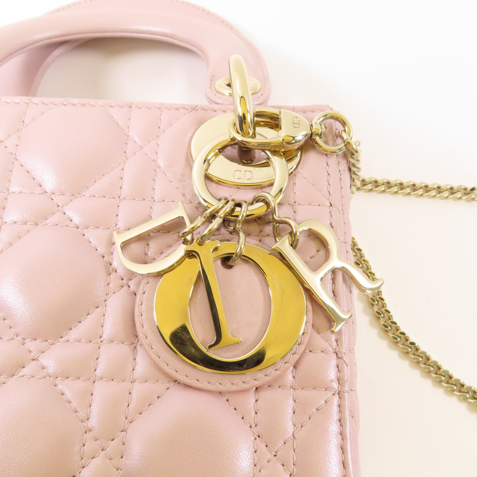 Dior 羊皮皮革Mini Lady Dior金扣鏈帶手挽肩背兩用袋