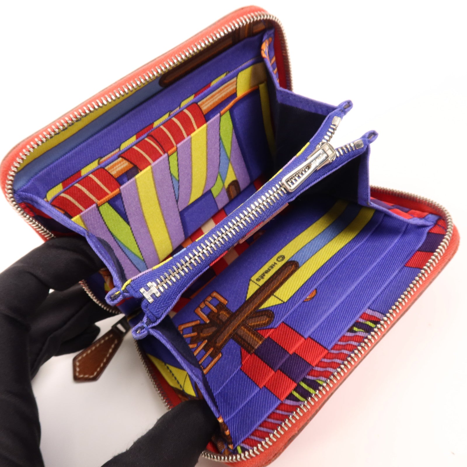 HERMES Epsom皮革Silk In Wallet銀扣錢包Bougainvillea