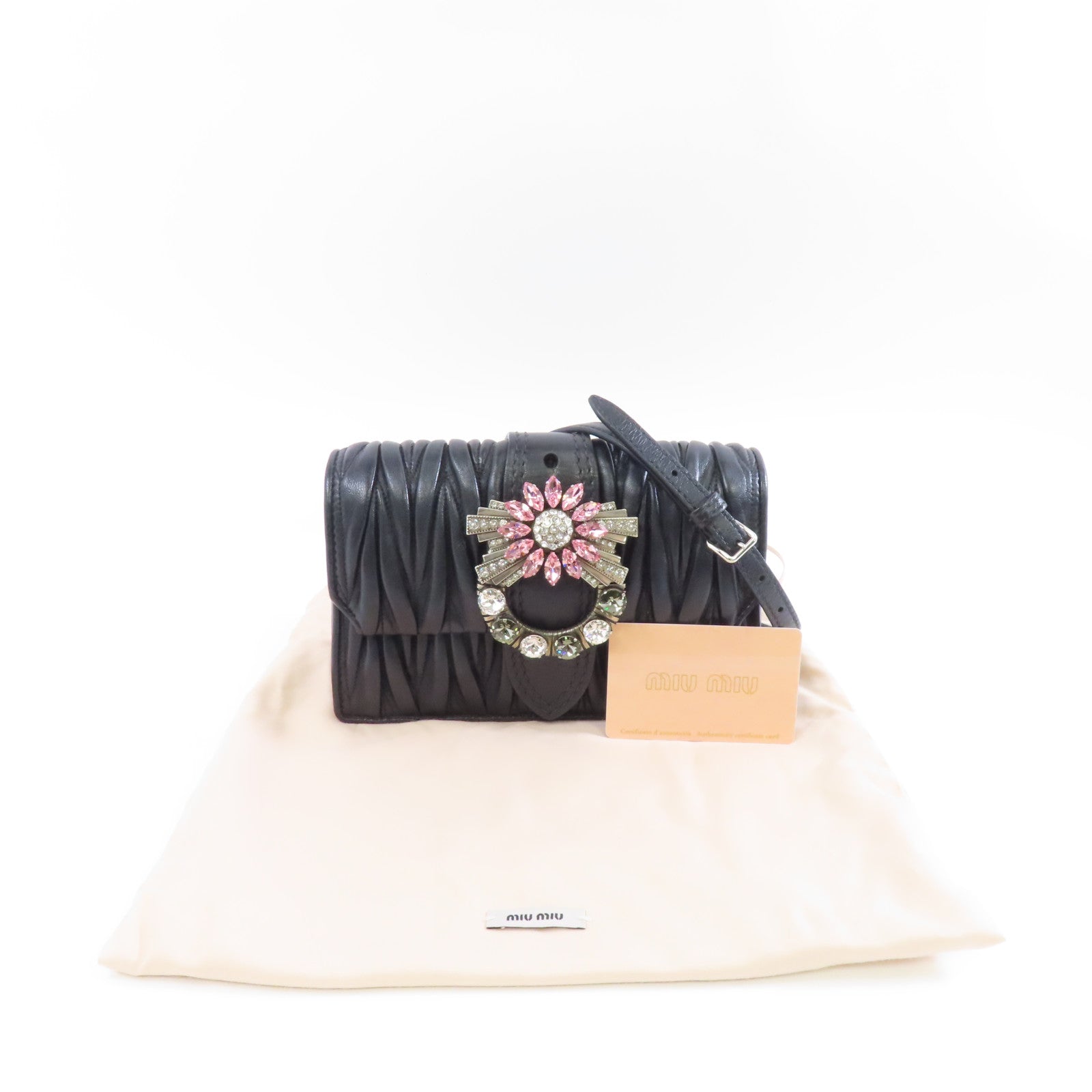 Miu Miu 羊皮皮革Chain Shoulder Bag銀扣鏈帶肩背袋黑色