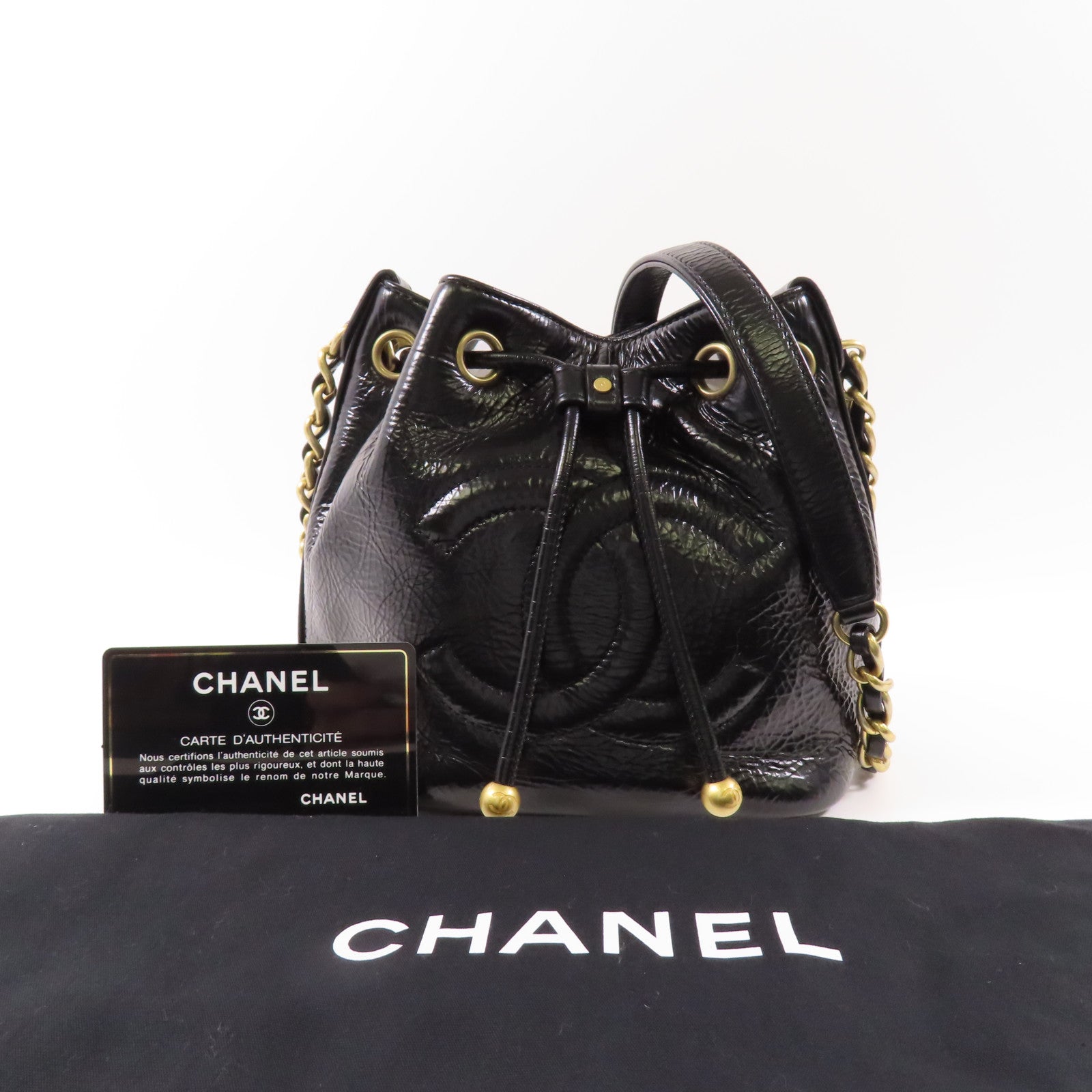 CHANEL CC GHW Bucket Chain Shoulder Bag Calfskin Leather Black