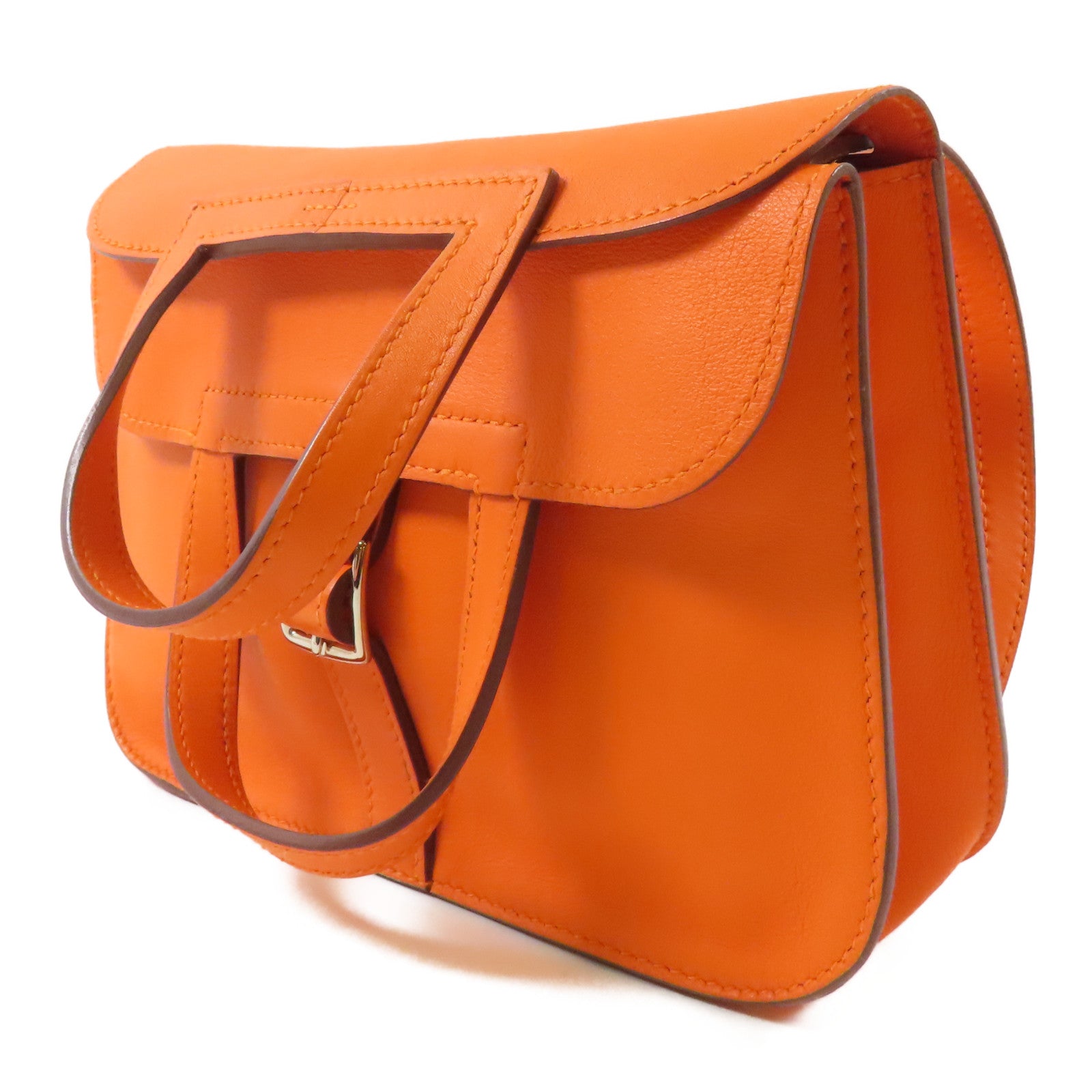HERMES PHW Mini Halzan Shoulder Bag Swift Leather Oange