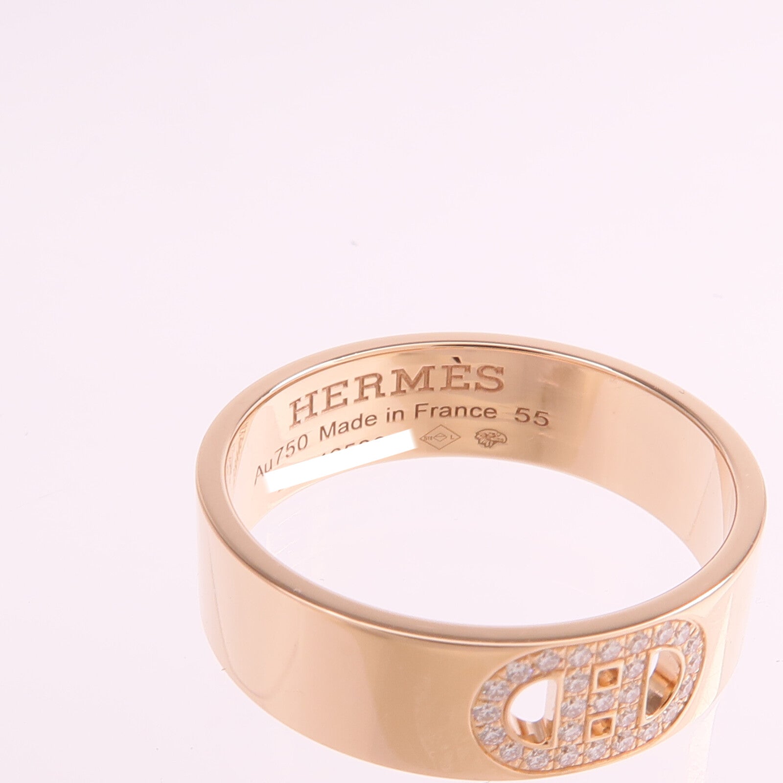 HERMES 18K玫瑰金H D'ancre Diamond鑽石戒指Hermes#55/US#7