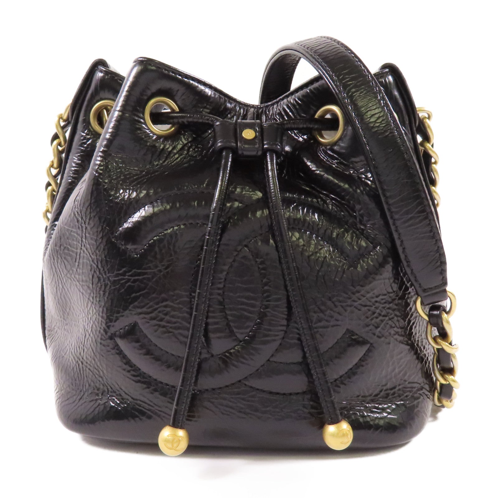 CHANEL CC GHW Bucket Chain Shoulder Bag Calfskin Leather Black