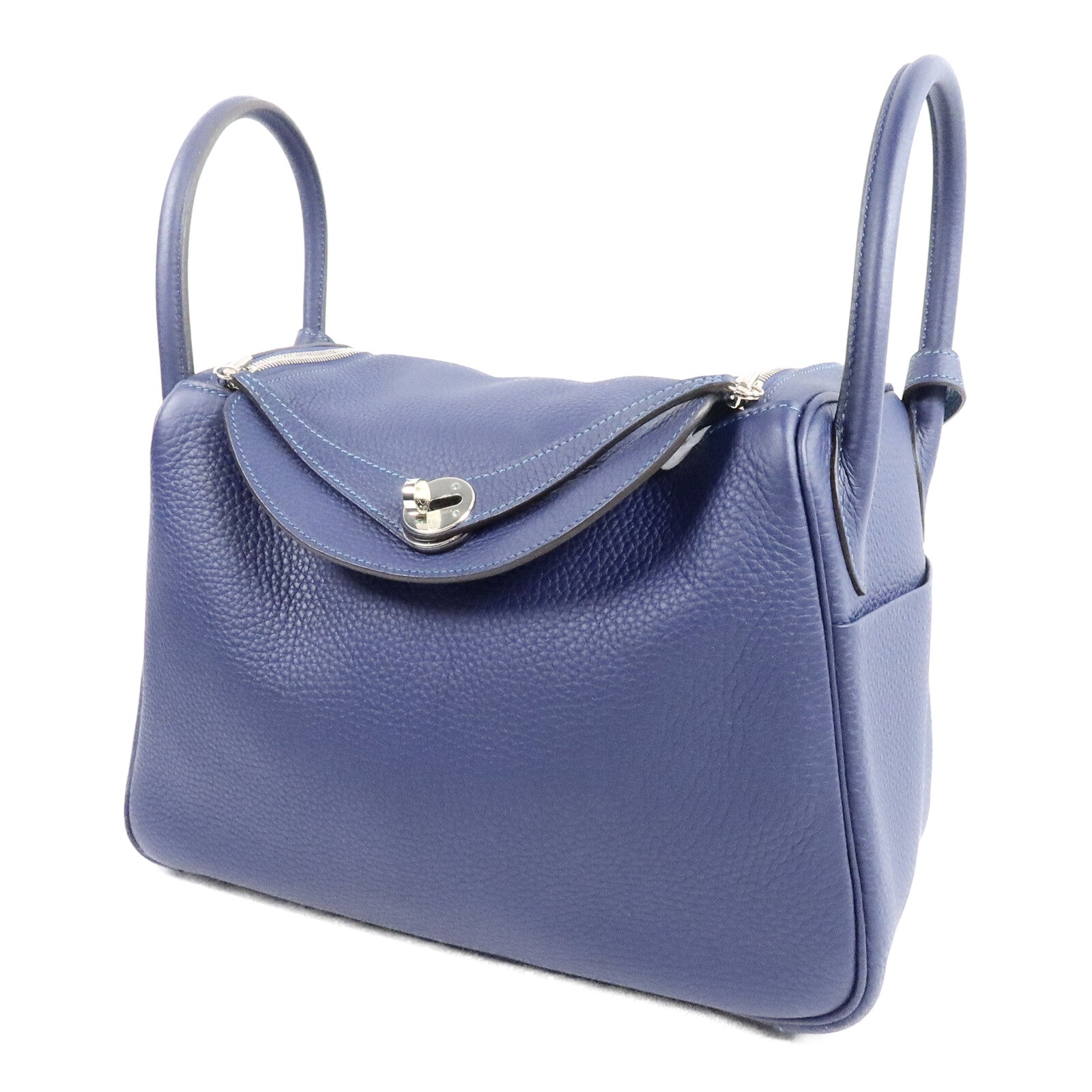 HERMES Clemence皮革Lindy 30手挽肩背兩用袋Bleu Saphi/Colvert
