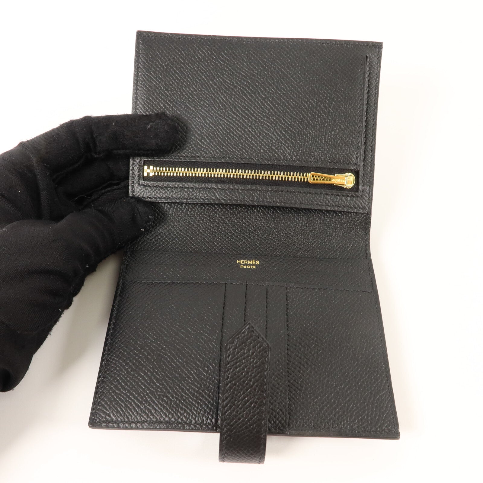 HERMES Epsom皮革Bearn Compact Wallet錢包Noir