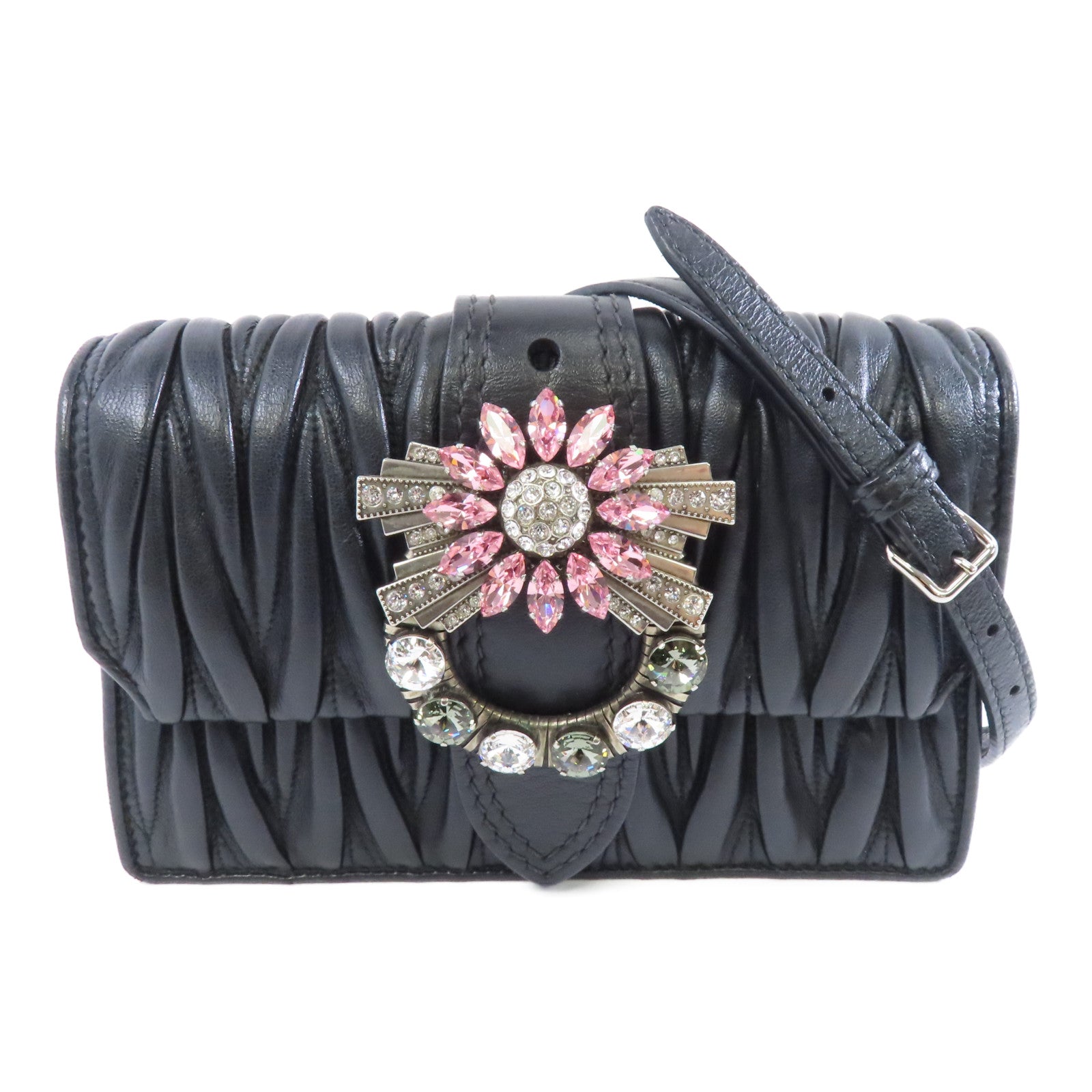 Miu Miu 羊皮皮革Chain Shoulder Bag銀扣鏈帶肩背袋黑色