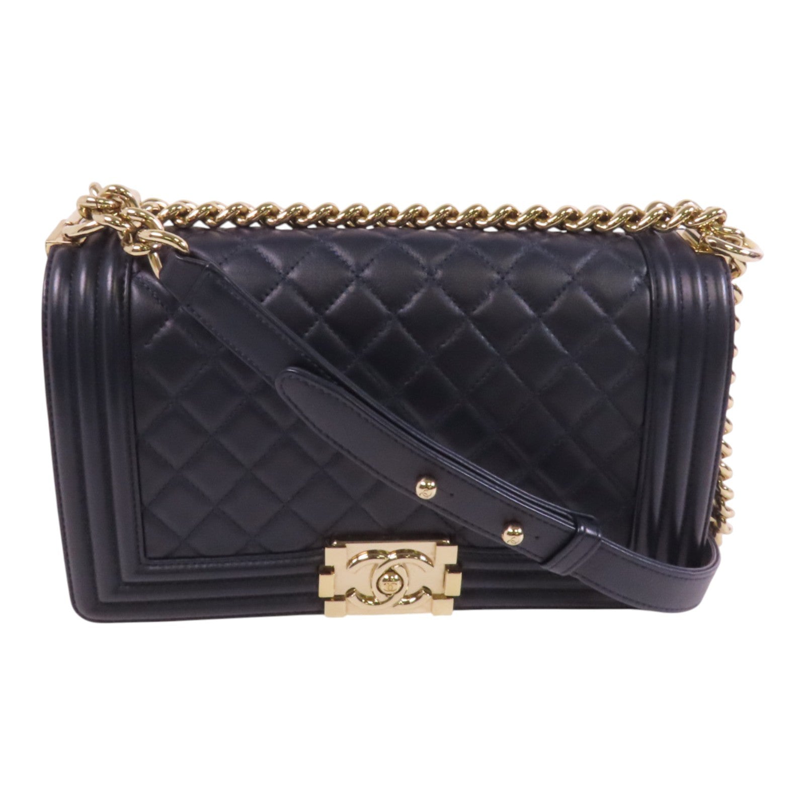 CHANEL 牛皮皮革Boy Chanel 25金扣鏈帶肩背袋