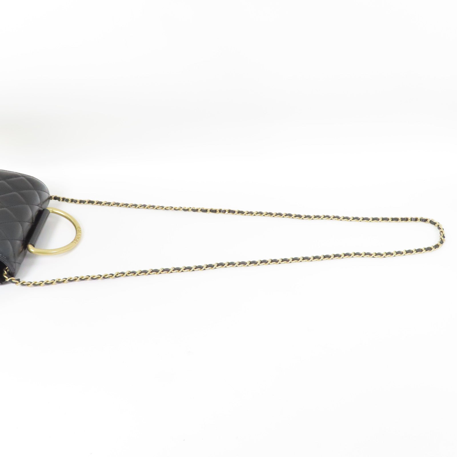 CHANEL 菱格牛皮皮革Chain Shoulder金扣手挽肩背兩用袋黑色