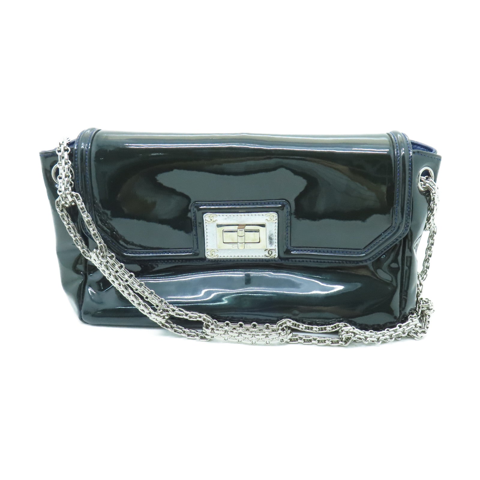 CHANEL 【激減優惠】漆皮皮革Chain Shoulder銀扣鏈帶肩背袋綠色