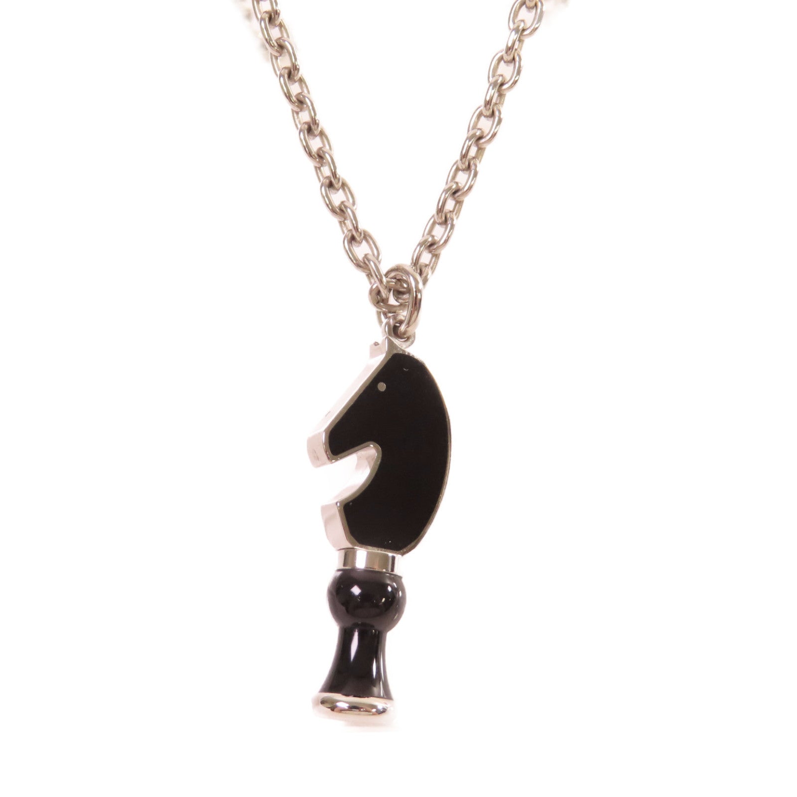 HERMES 金屬/琺瑯Cavalier Necklace銀扣項鏈黑色/銀色