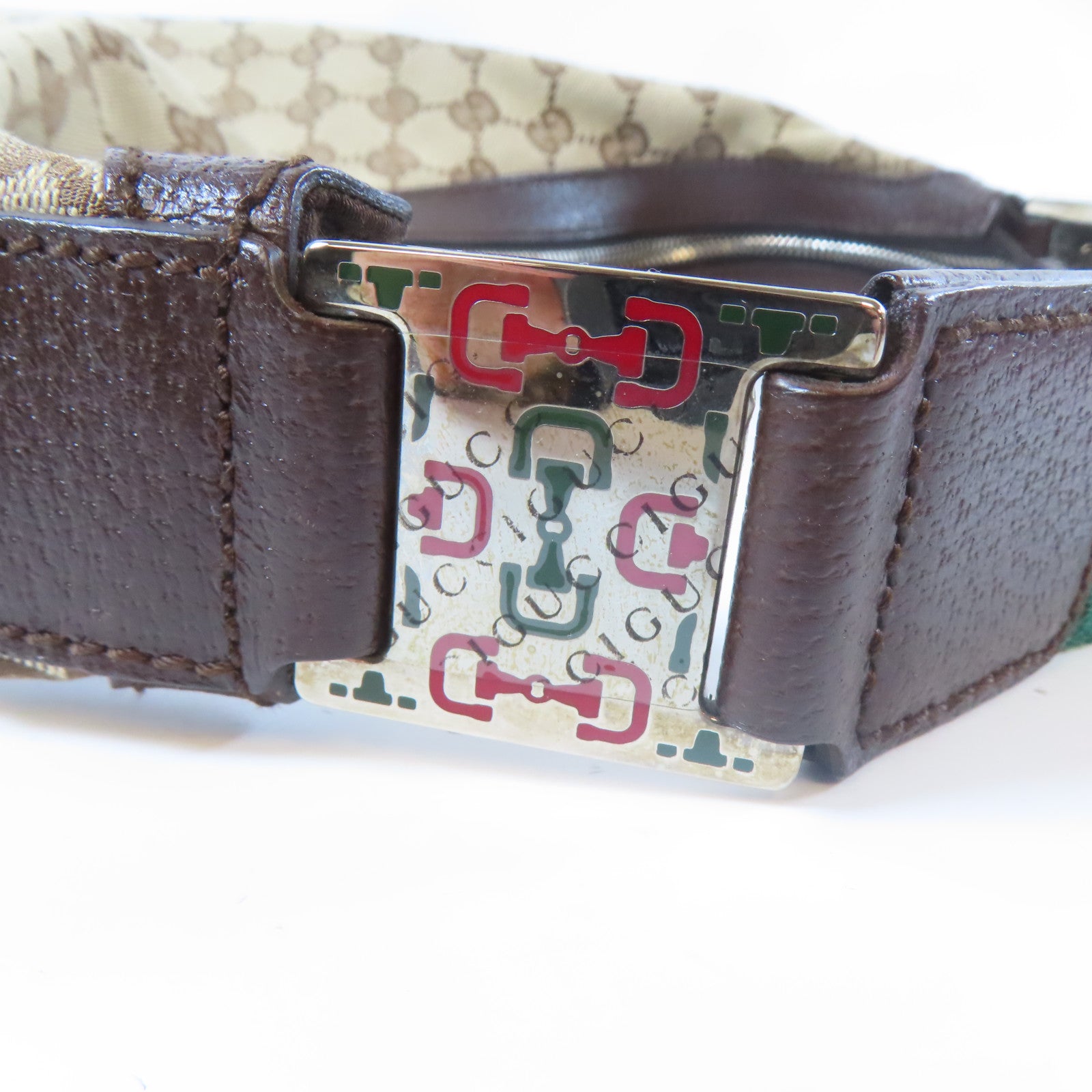 GUCCI 帆布Shoulder Bag銀扣肩背袋啡色