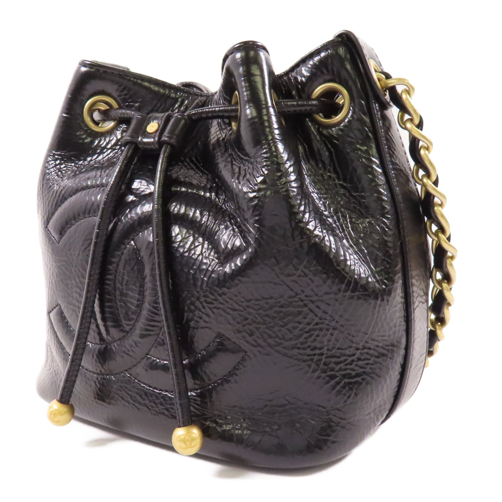 CHANEL CC GHW Bucket Chain Shoulder Bag Calfskin Leather Black