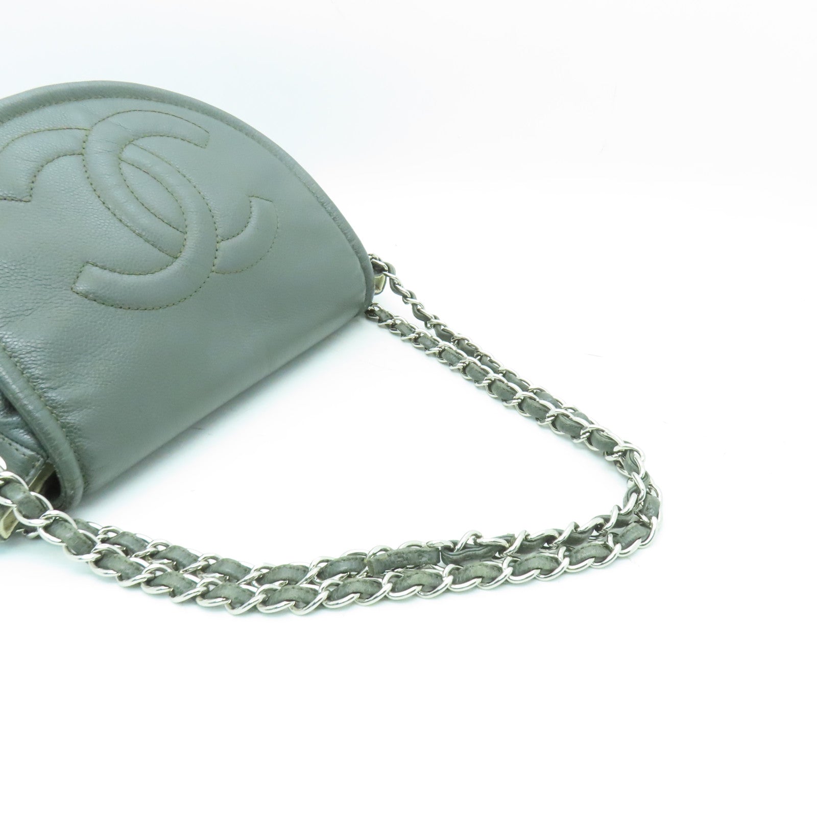 CHANEL 【激減優惠】牛皮皮革Chain Shoulder銀扣鏈帶肩背袋綠色