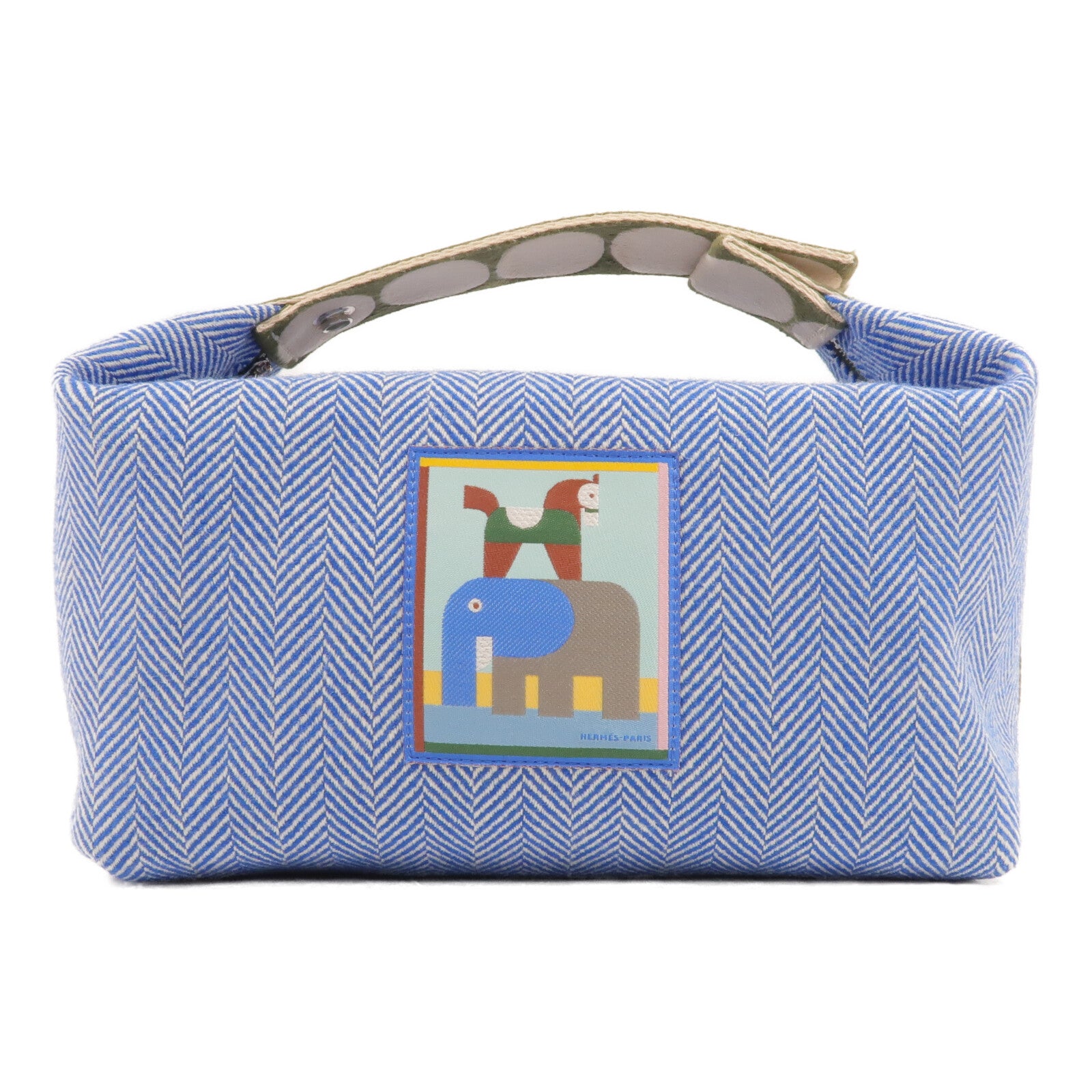 HERMES 帆布/羊毛Animaux Blocks Case GM手挽袋Bleu Gitane