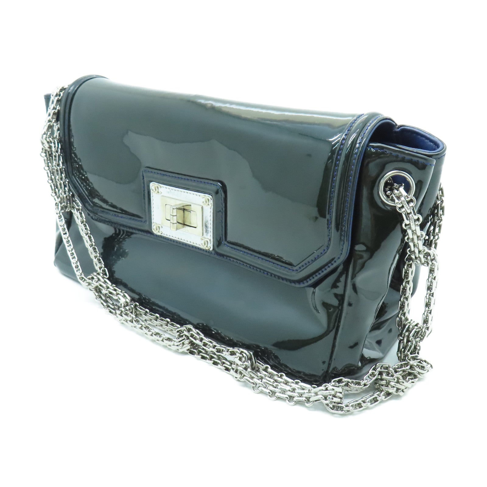 CHANEL 【激減優惠】漆皮皮革Chain Shoulder銀扣鏈帶肩背袋綠色
