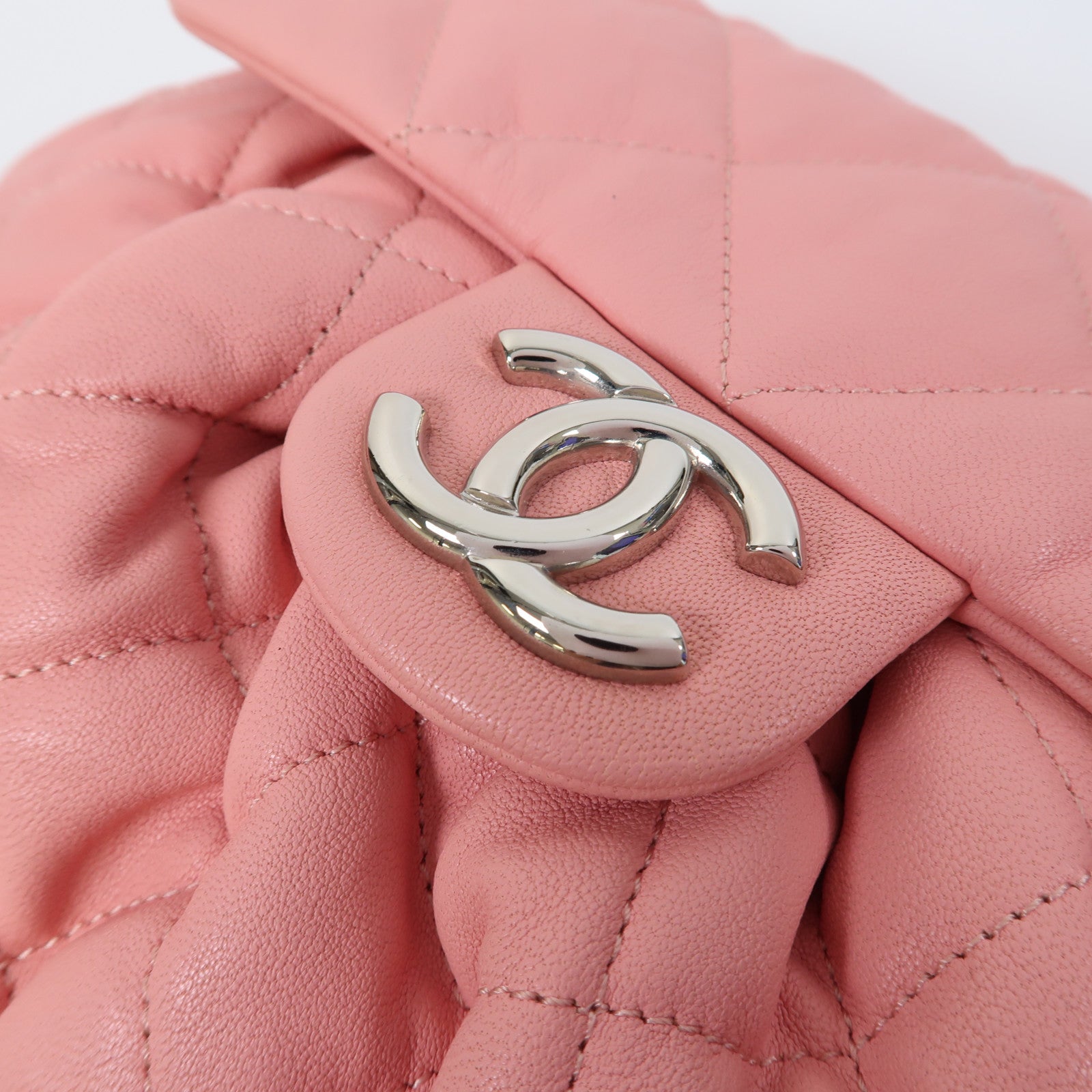 CHANEL 菱格牛皮皮革Chain Shoulder Bag銀扣鏈帶肩背袋粉紅色