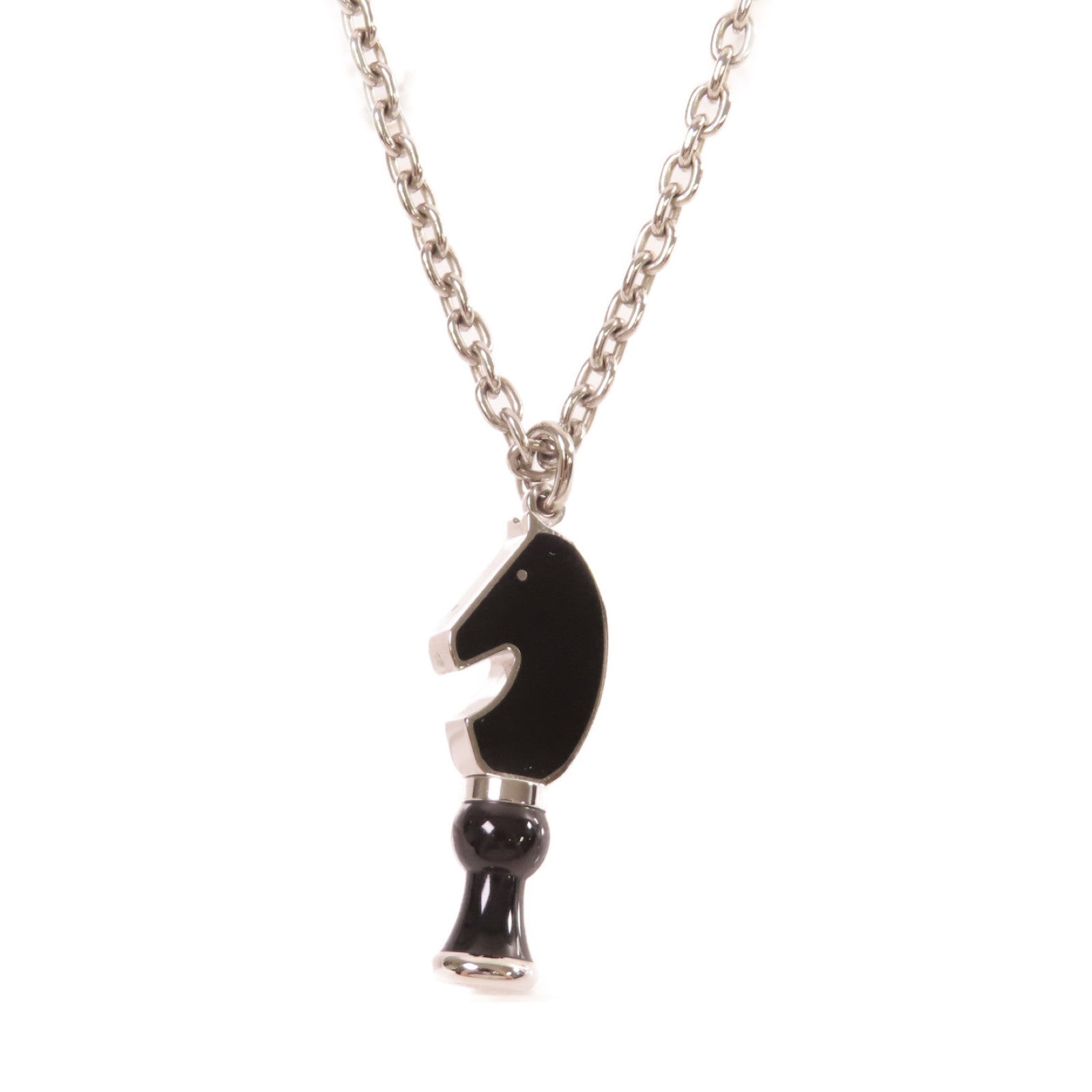 HERMES 金屬/琺瑯Cavalier Necklace銀扣項鏈黑色/銀色