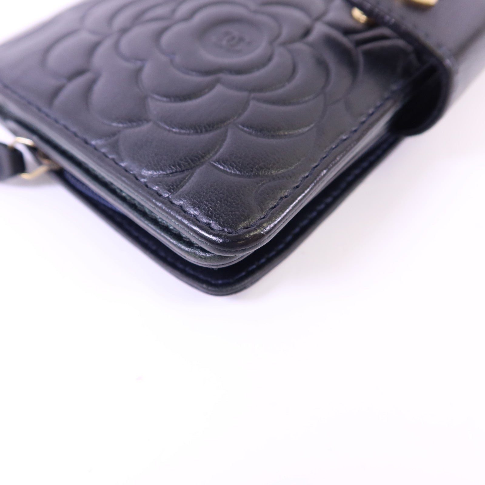 CHANEL 羊皮皮革Camellia Wallet金扣銀包