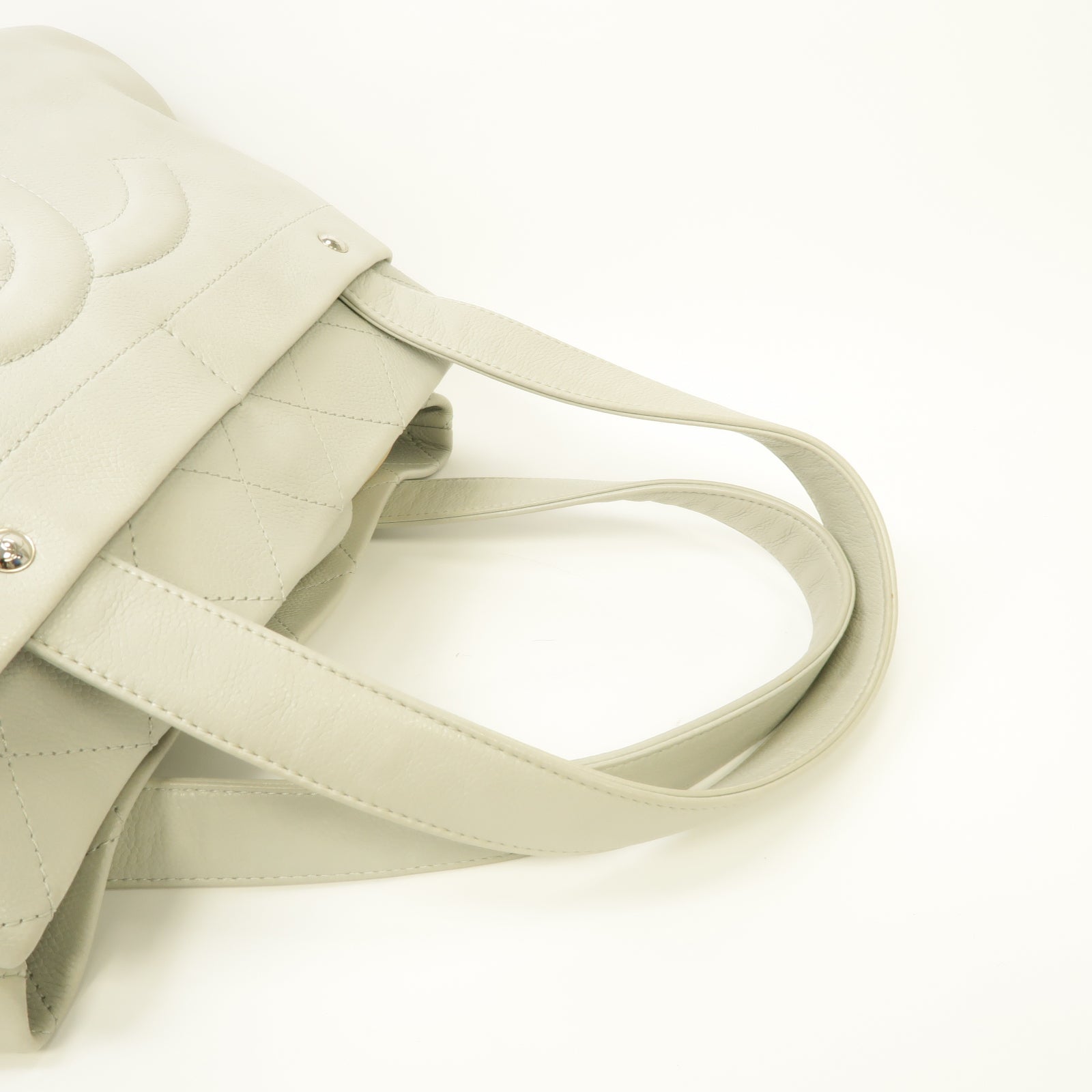 CHANEL 菱格牛皮皮革Tote Bag銀扣手挽袋灰色