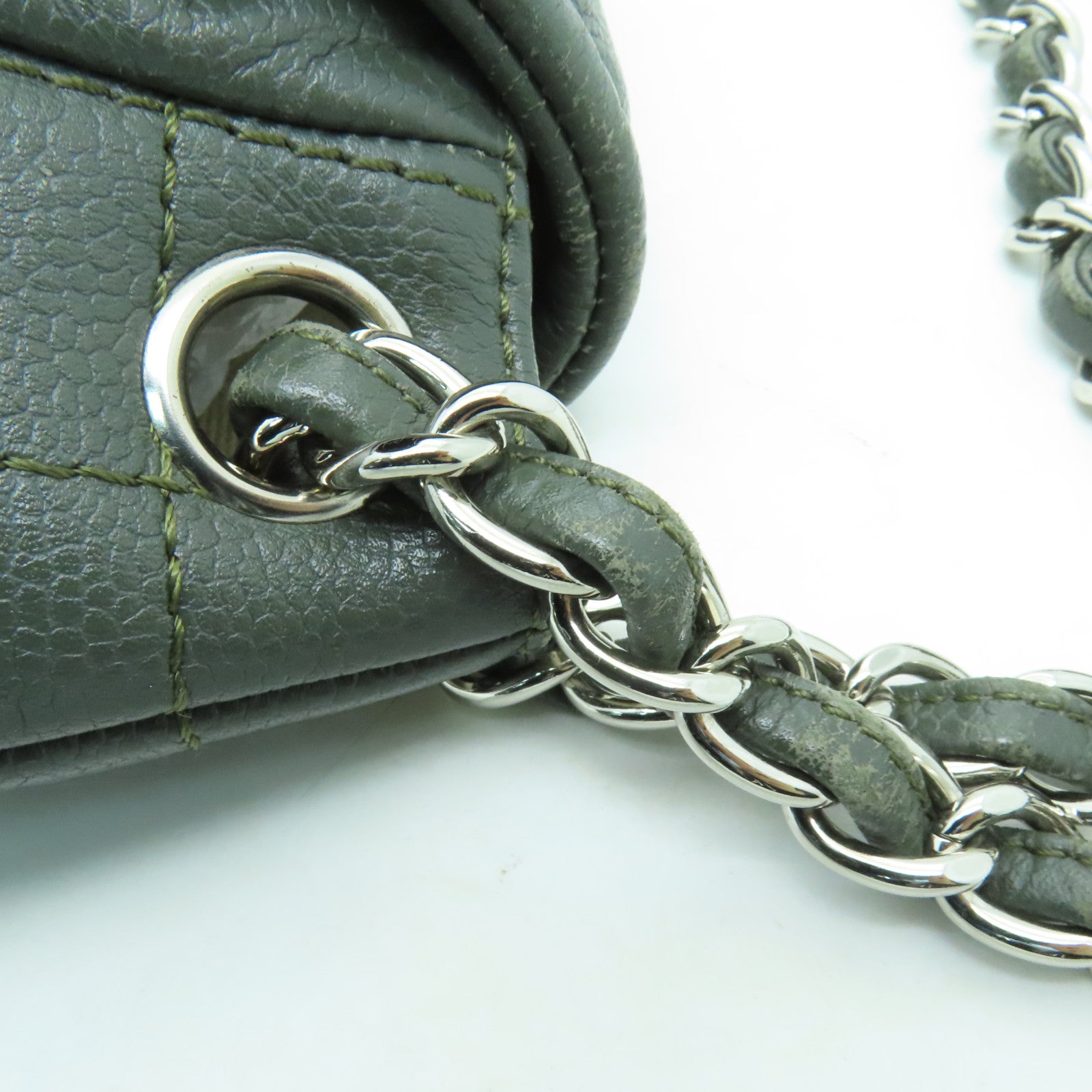 CHANEL 【激減優惠】牛皮皮革Chain Shoulder銀扣鏈帶肩背袋綠色
