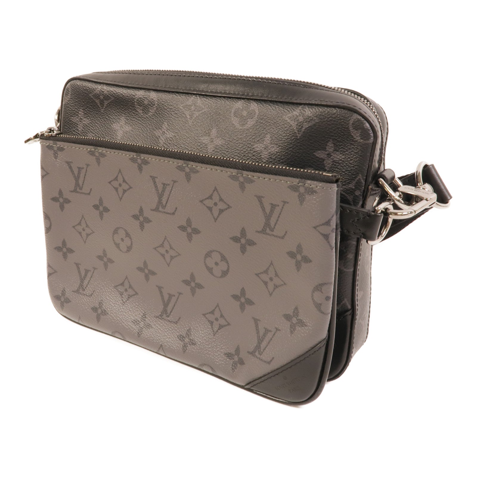 LOUIS VUITTON Monogram Eclipse Reverse Trio Messenger銀扣肩背袋灰色