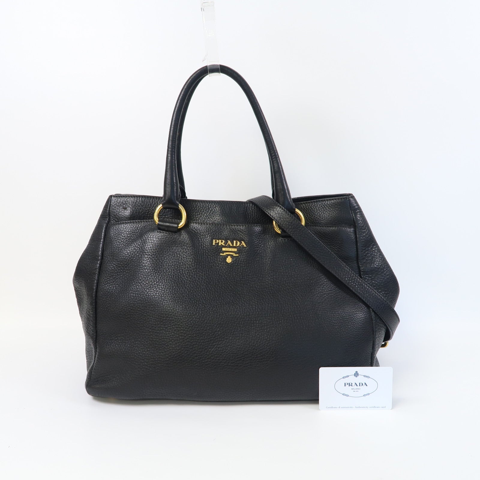 PRADA 牛皮皮革2 Way Shoulder Bag金扣手挽肩背兩用袋黑色