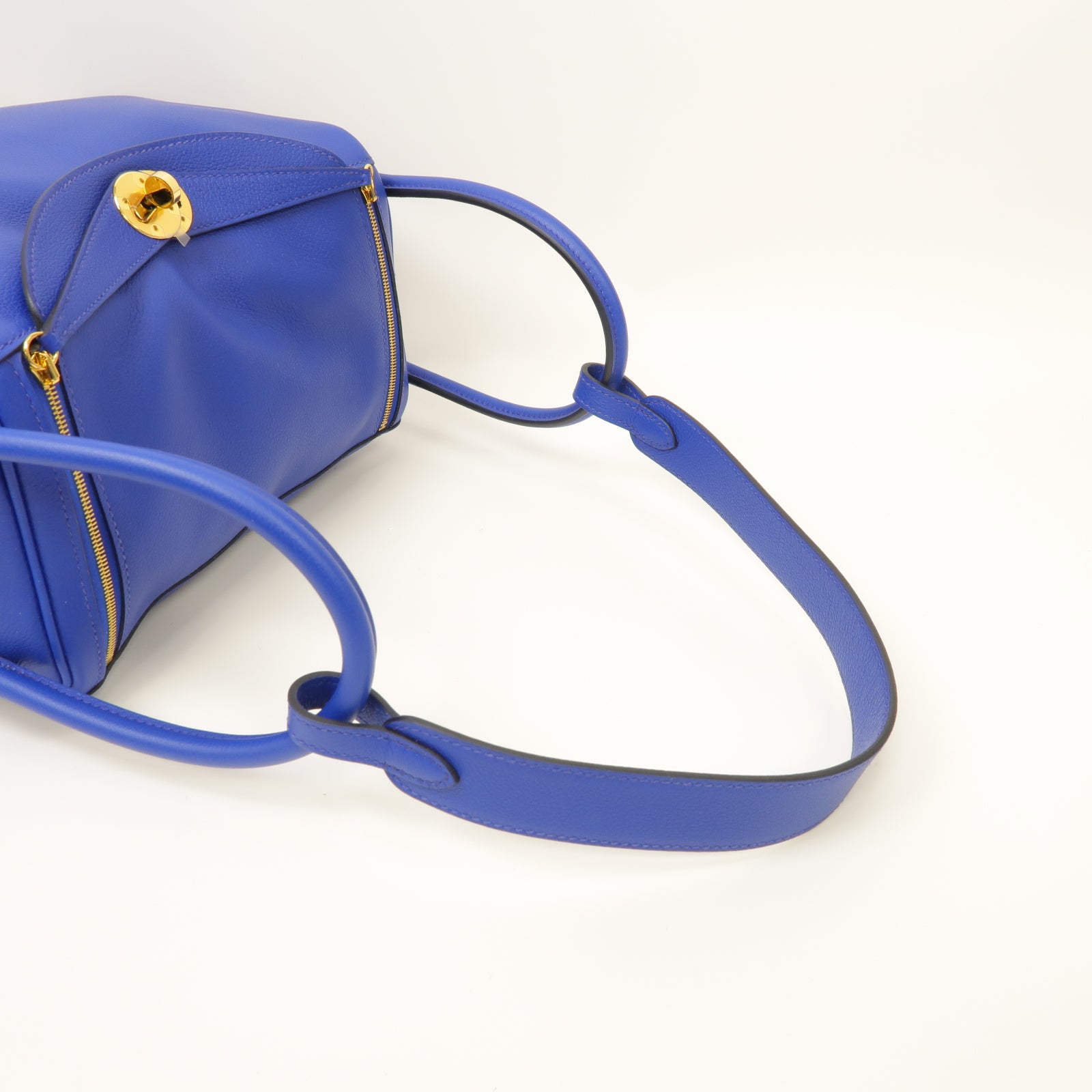 HERMES Evercolor皮革Lindy 26金扣手挽肩背兩用袋Blue Royal藍色