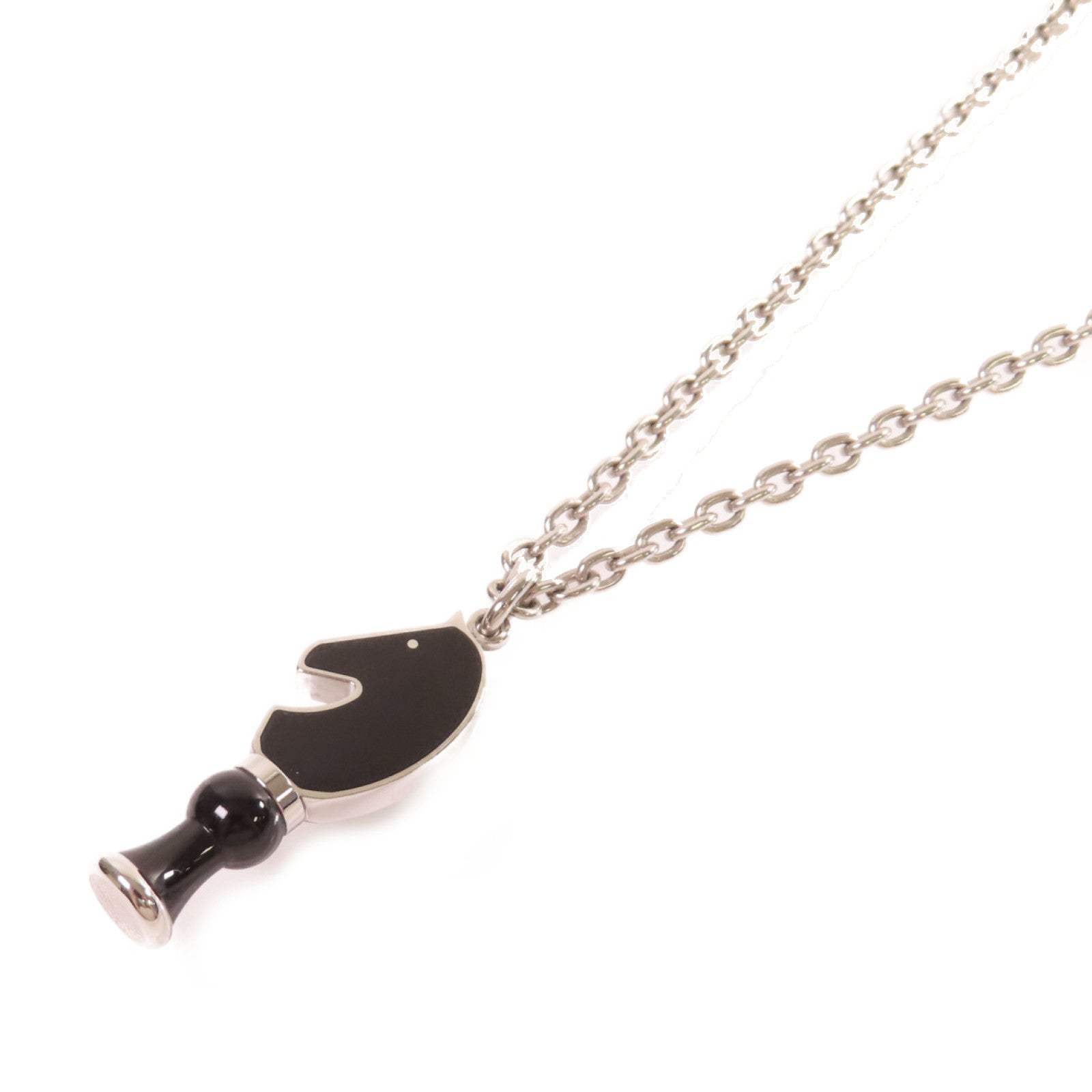 HERMES 金屬/琺瑯Cavalier Necklace銀扣項鏈黑色/銀色