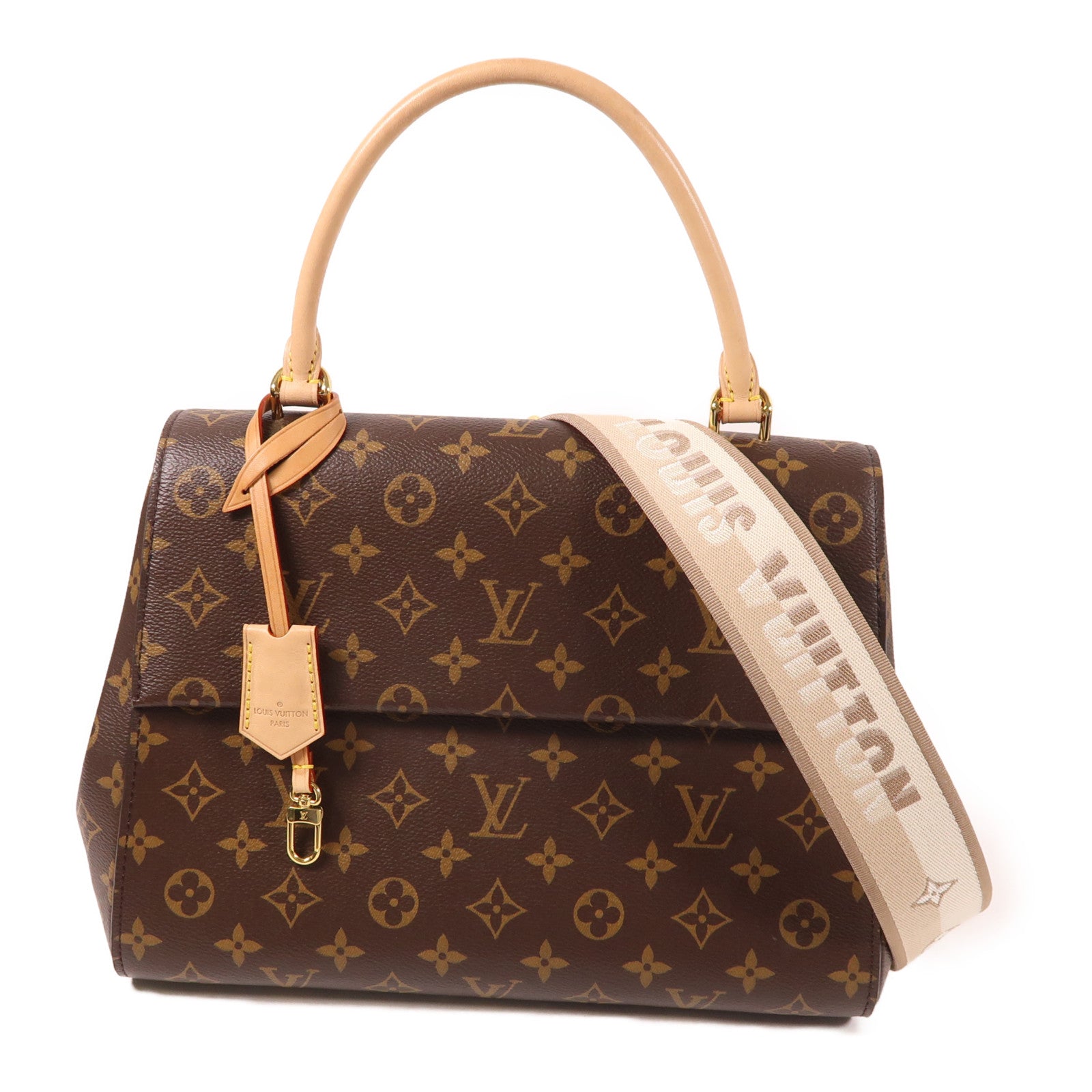 LOUIS VUITTON Monogram Cluny MM Bag金扣手挽袋棕色