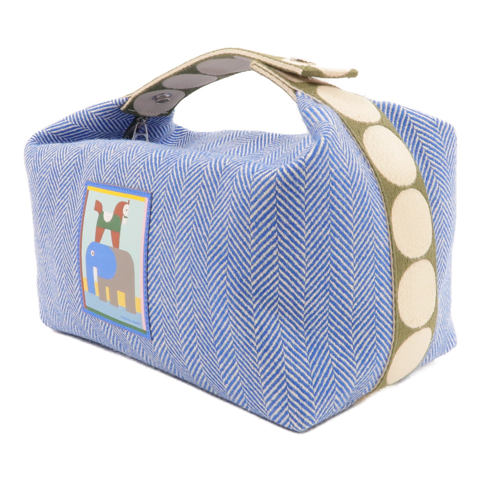 HERMES 帆布/羊毛Animaux Blocks Case GM手挽袋Bleu Gitane