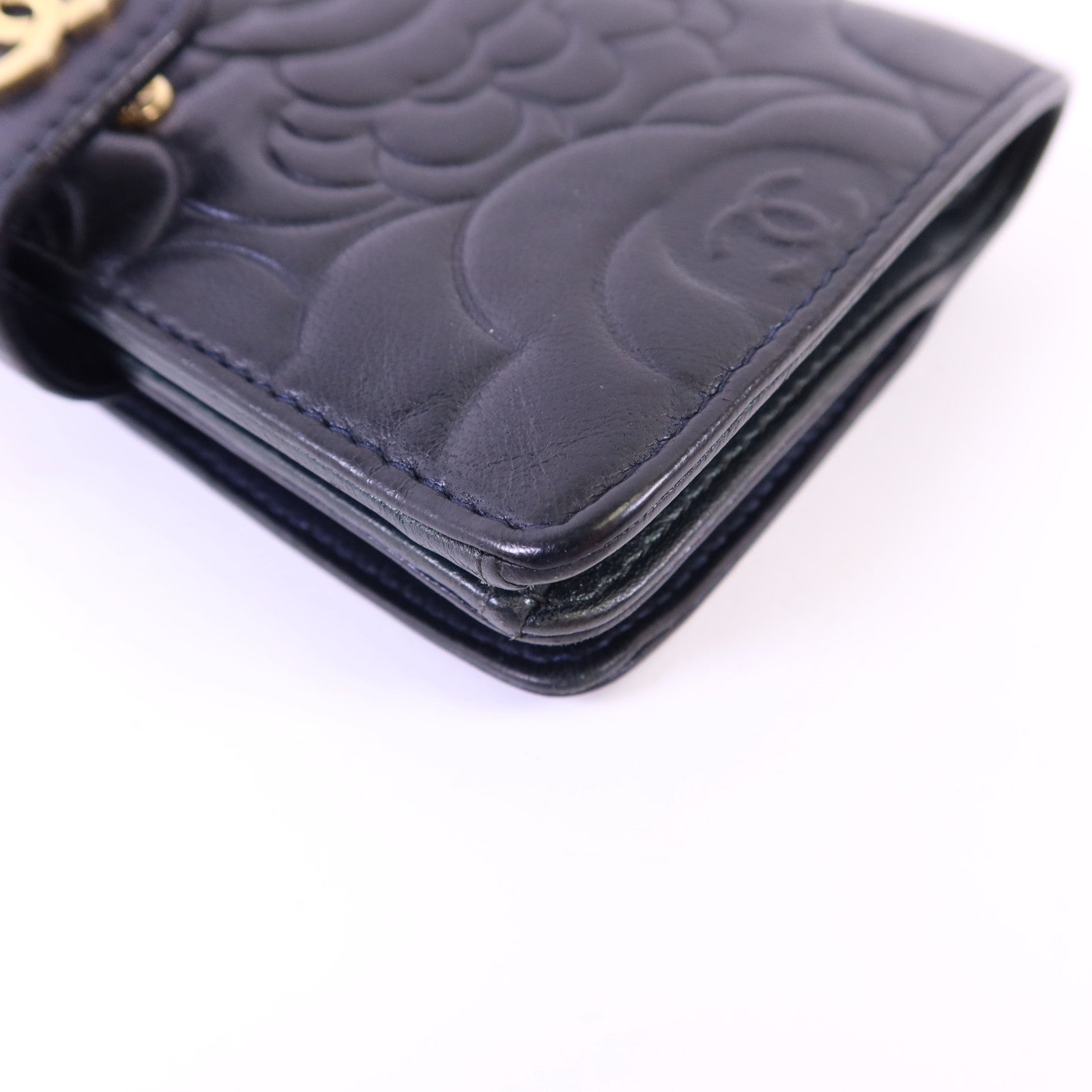 CHANEL 羊皮皮革Camellia Wallet金扣銀包